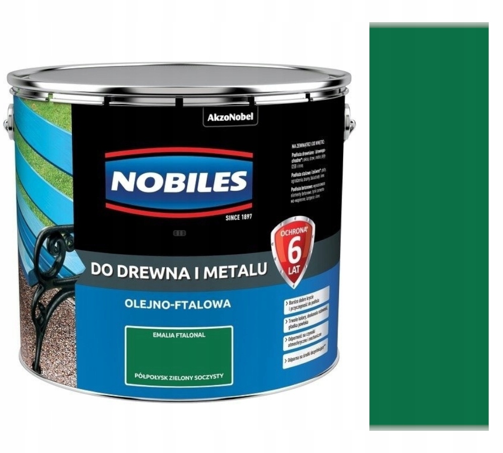 Nobiles Ftalátová Farba Na Drevo A Kov 10 L, Zelený Šťavnatý Pololesk