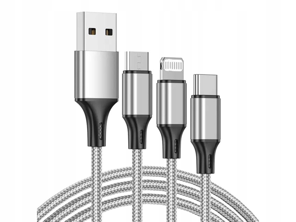 Kabel do telefonu usb 3w1 przewód lightning iphone micro usb type-c 1,2m