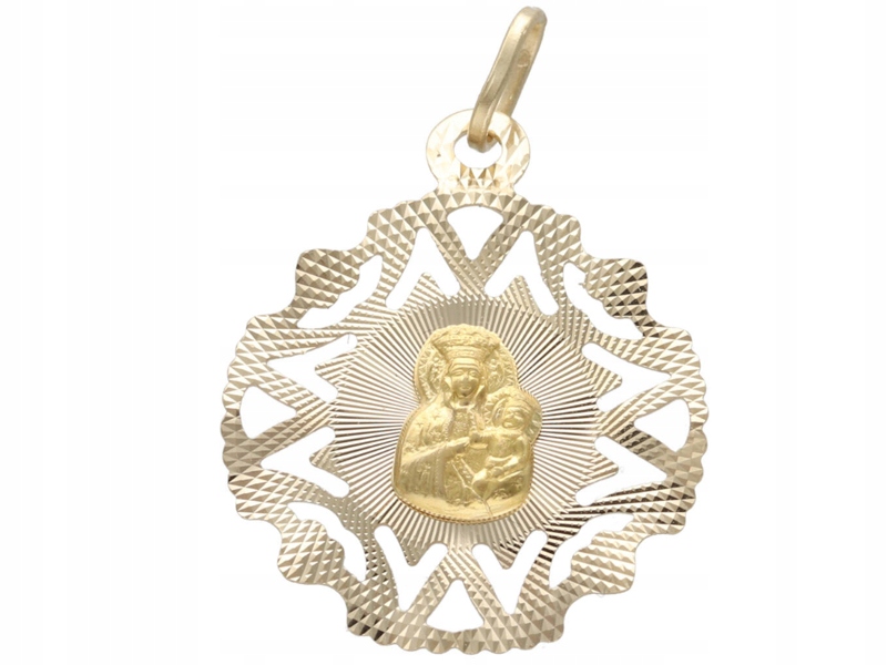Zlatý medailonek 585 ozdobný Marie Křest 0,95g I Svaté Přijímání jako dárek 14k
