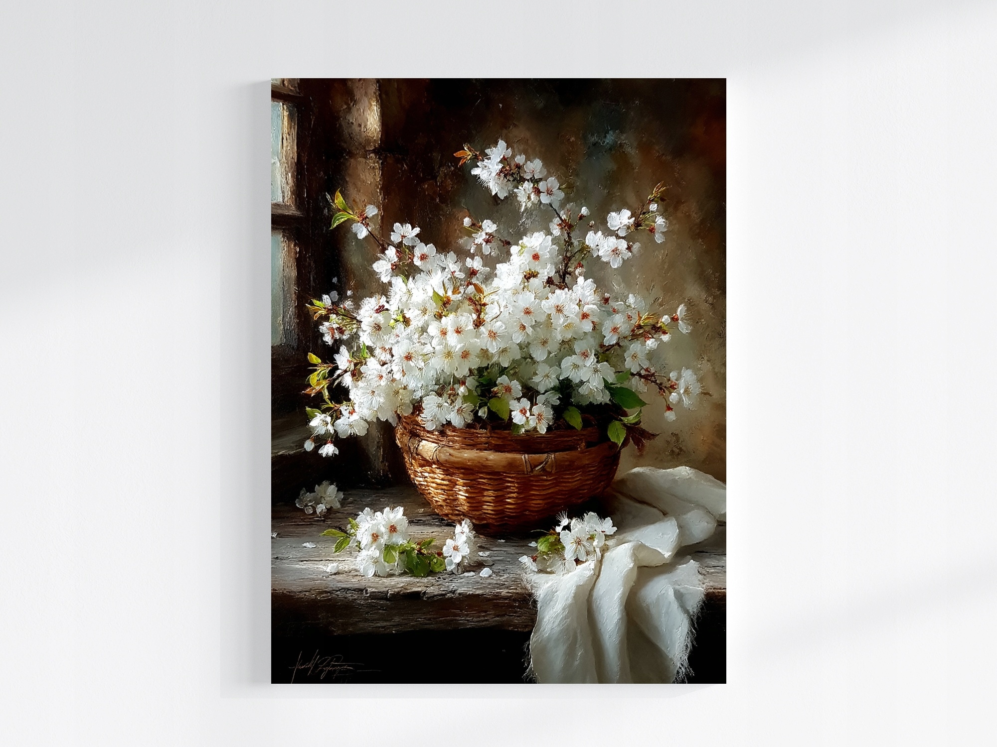 Obraz Na Plátně Canvas Košík Proutí Větvičky Květiny Jabloň Višeň 75x100