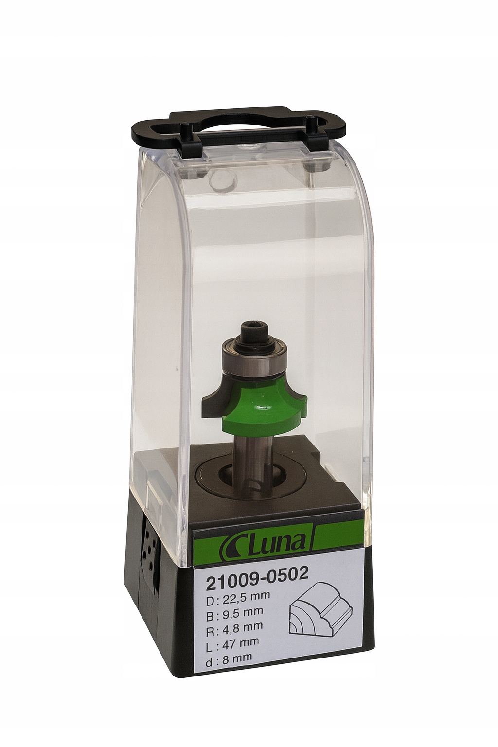 Zaoblovací fréza 22,5 mm H9,5 mm R4,8 mm délka 47 mm stopka 8 mm s ložiskem Lun