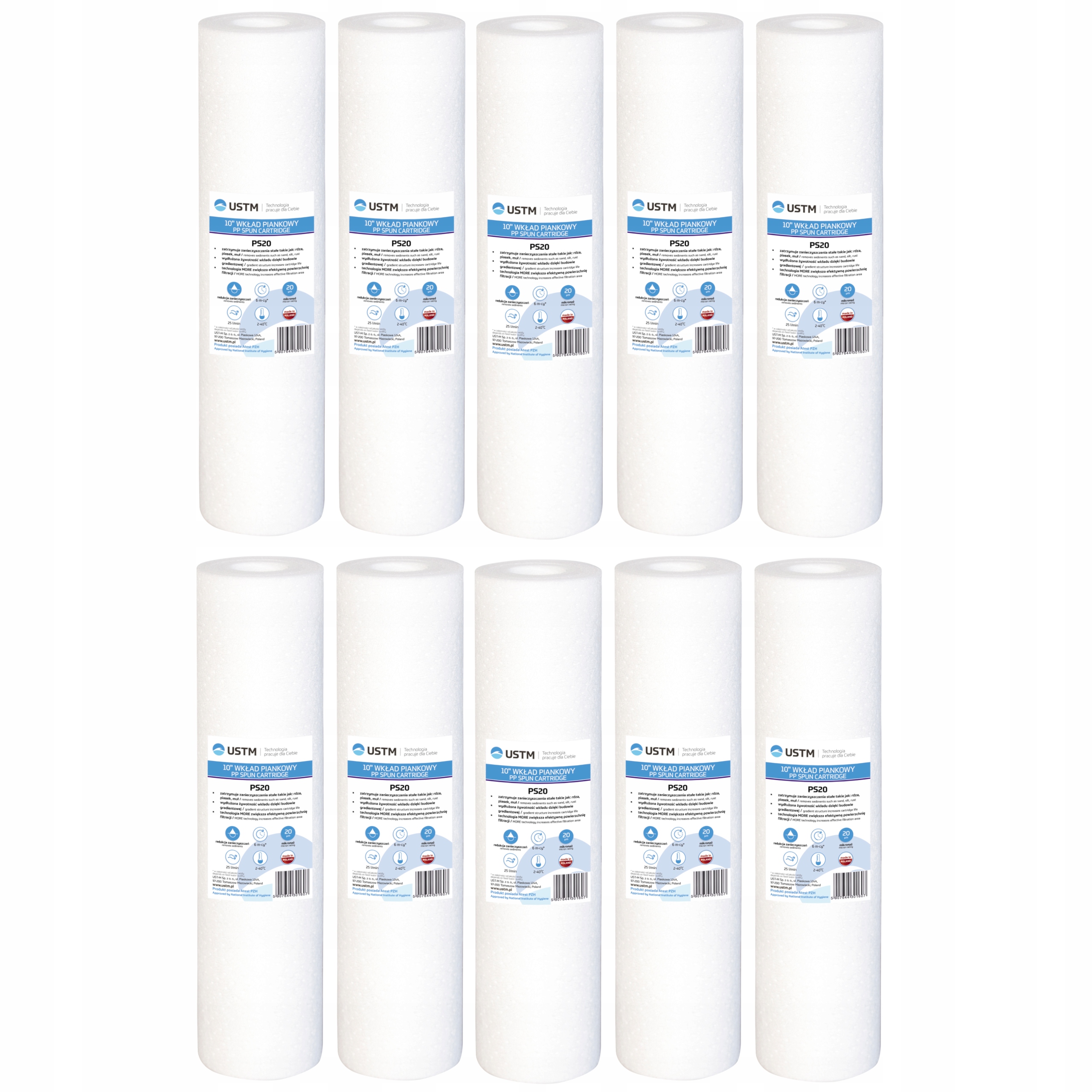 FILTR DO WODY WKŁAD PIANKOWY 20 MIK PS20 USTM x 10 SZTUK EAN (GTIN) 5901171190697