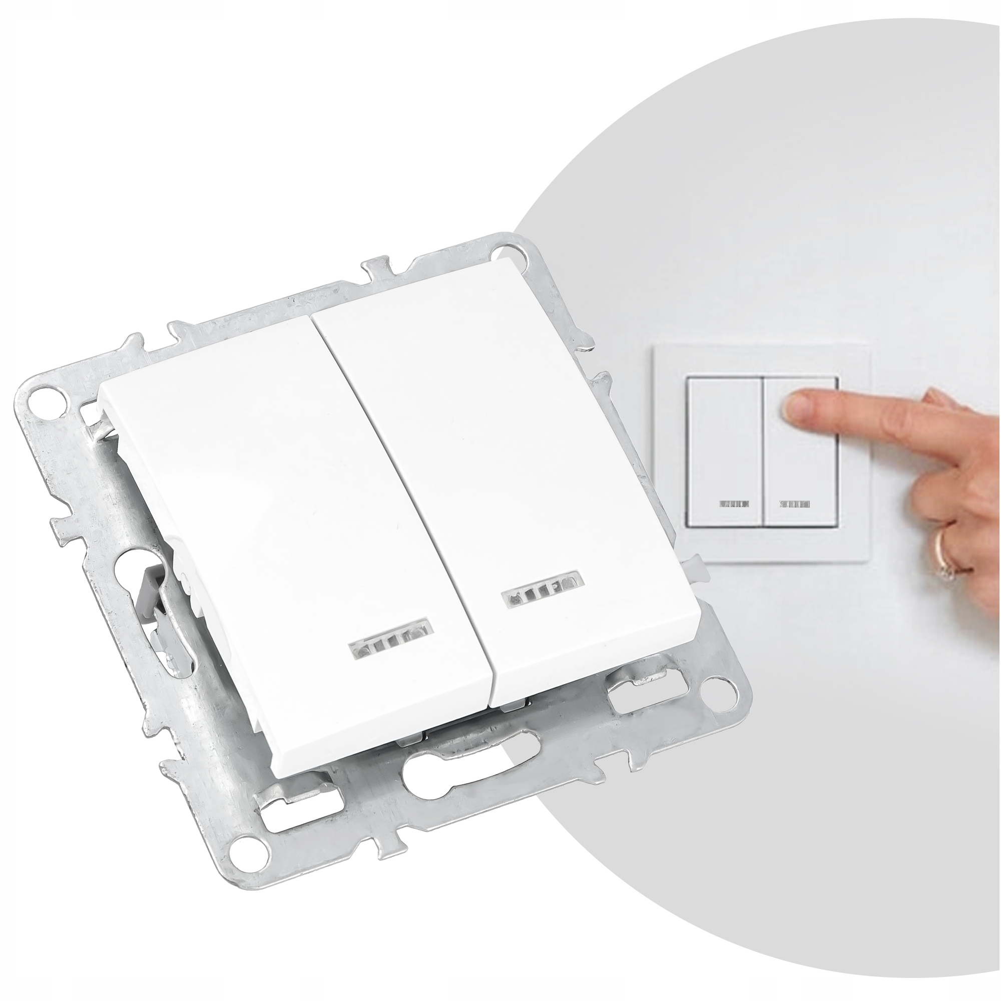 WŁĄCZNIK Wyłącznik Światła PODWÓJNY Podtynkowy PODŚWIETLANY Biały Łącznik Rodzaj produktu wyłącznik podwójny