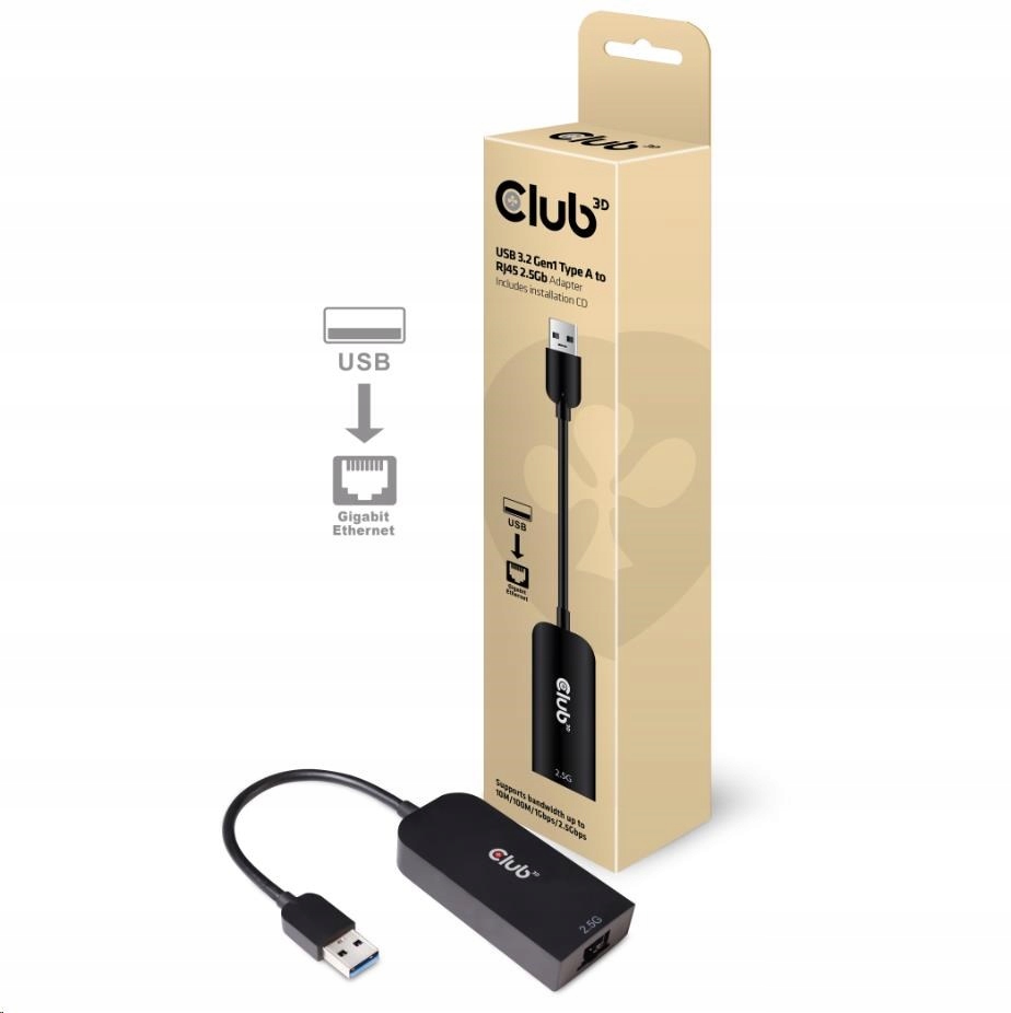 CLUB3D cac-1420 Usb A na Ethernet adaptér, čierny