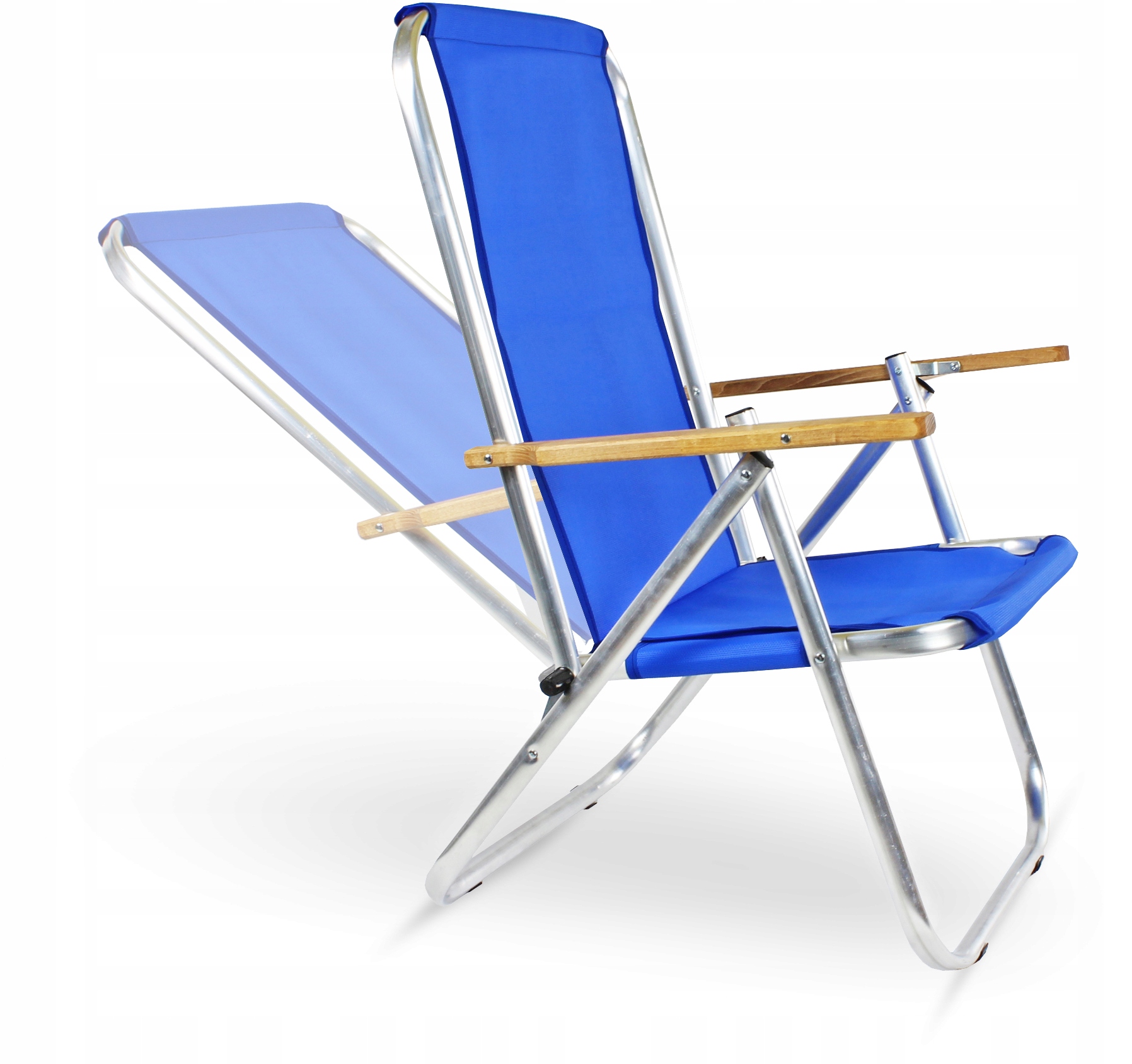 Leżak plażowy krzesło składane, aluminiowe z siatki, max 150 Kg, Niebie