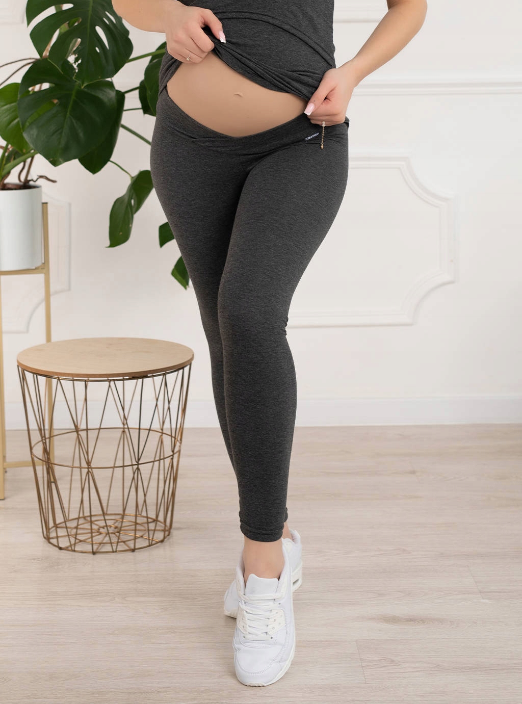 LEGGINSY CIĄŻOWE GETRY SPODNIE LEGINSY NISKI PANEL POPIELATE M Wzór dominujący bez wzoru