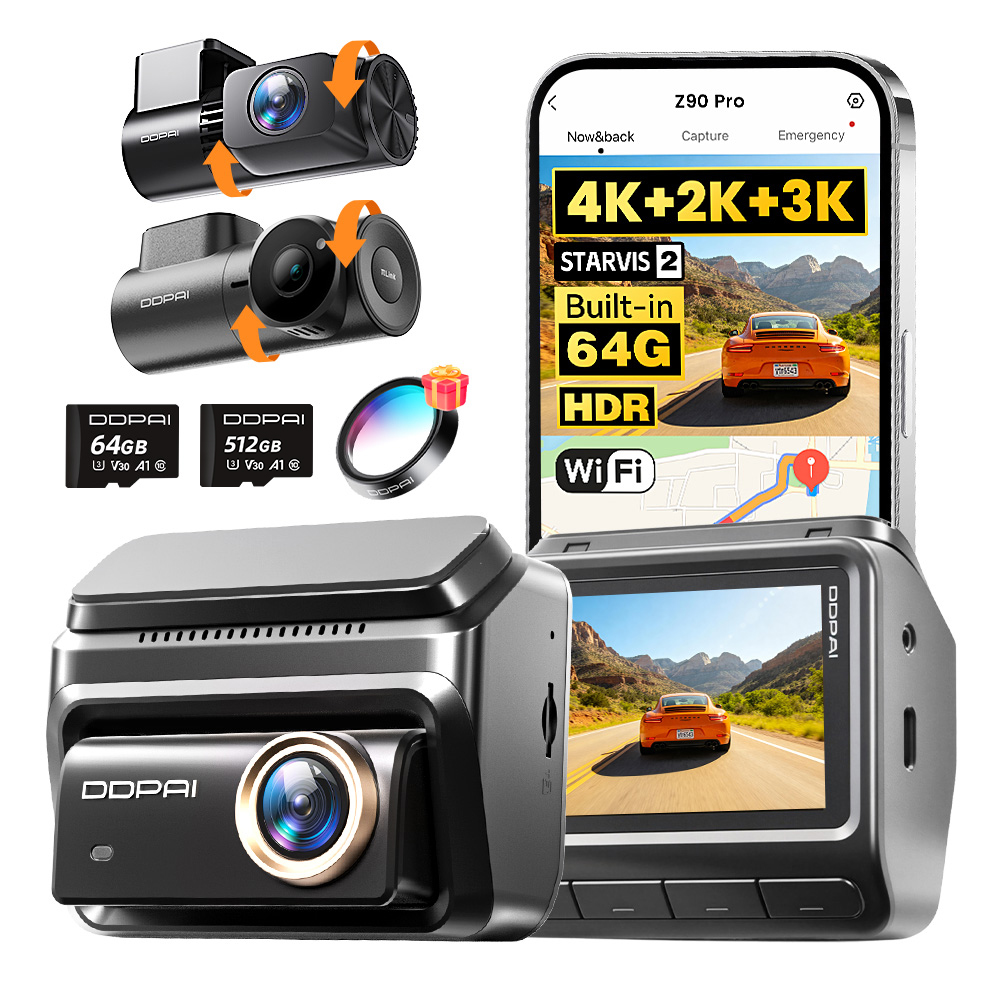 Kamera Ddpai Z90 Pro Videorekordér 4K Hdr Přední MINI3X Zadní Karta