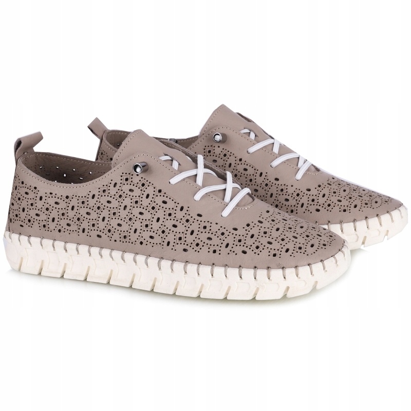 Dámské ažurové polobotky Bombonella 12T 372-A860K Vizon béžová Kůže VEL.38