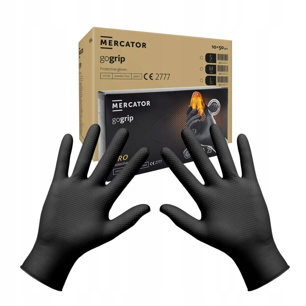 Nitrilové rukavice L černé odolné Mercator Gogrip 50 Ks karton 10ks