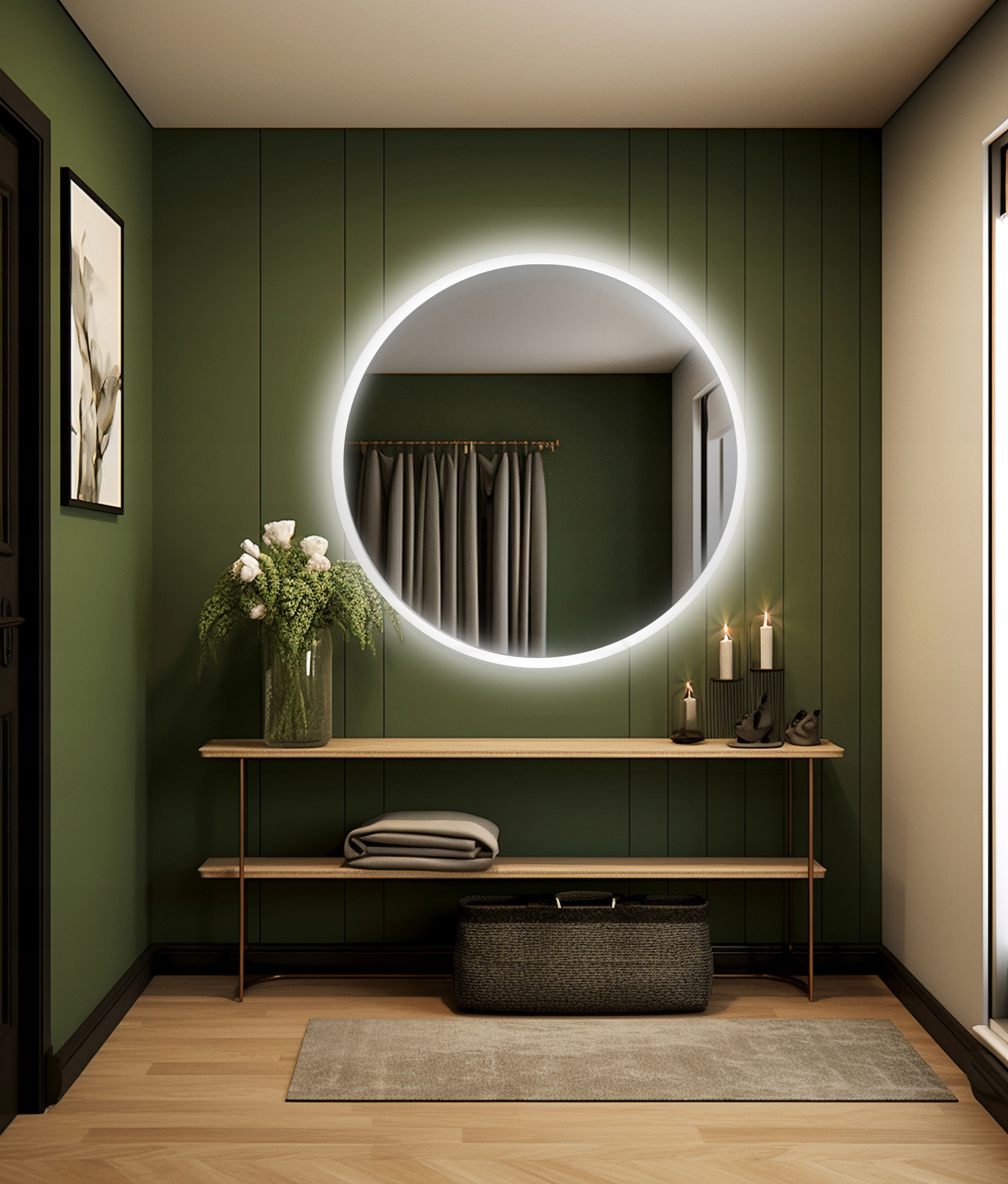 LUSTRO OKRĄGŁE LED 100 CM PODŚWIETLANE ŁAZIENKOWE SALON SYPIALNIA TOALETKA Szerokość 1000 mm