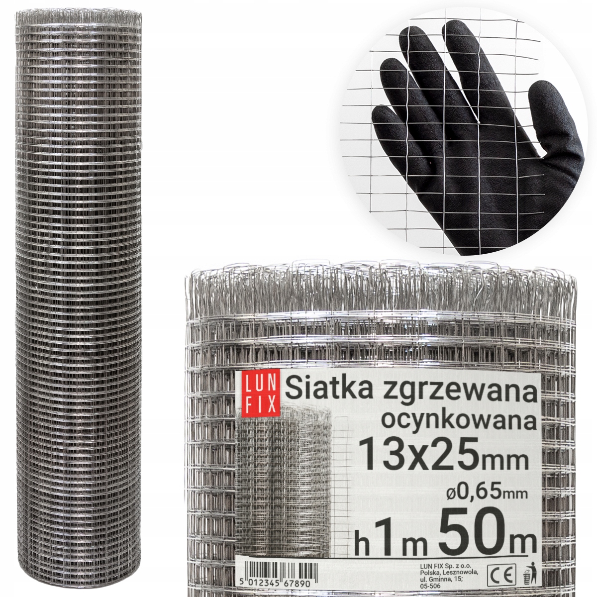 

Siatka zgrzewana ocynkowana 13x25 d/0,65, h/1x50m