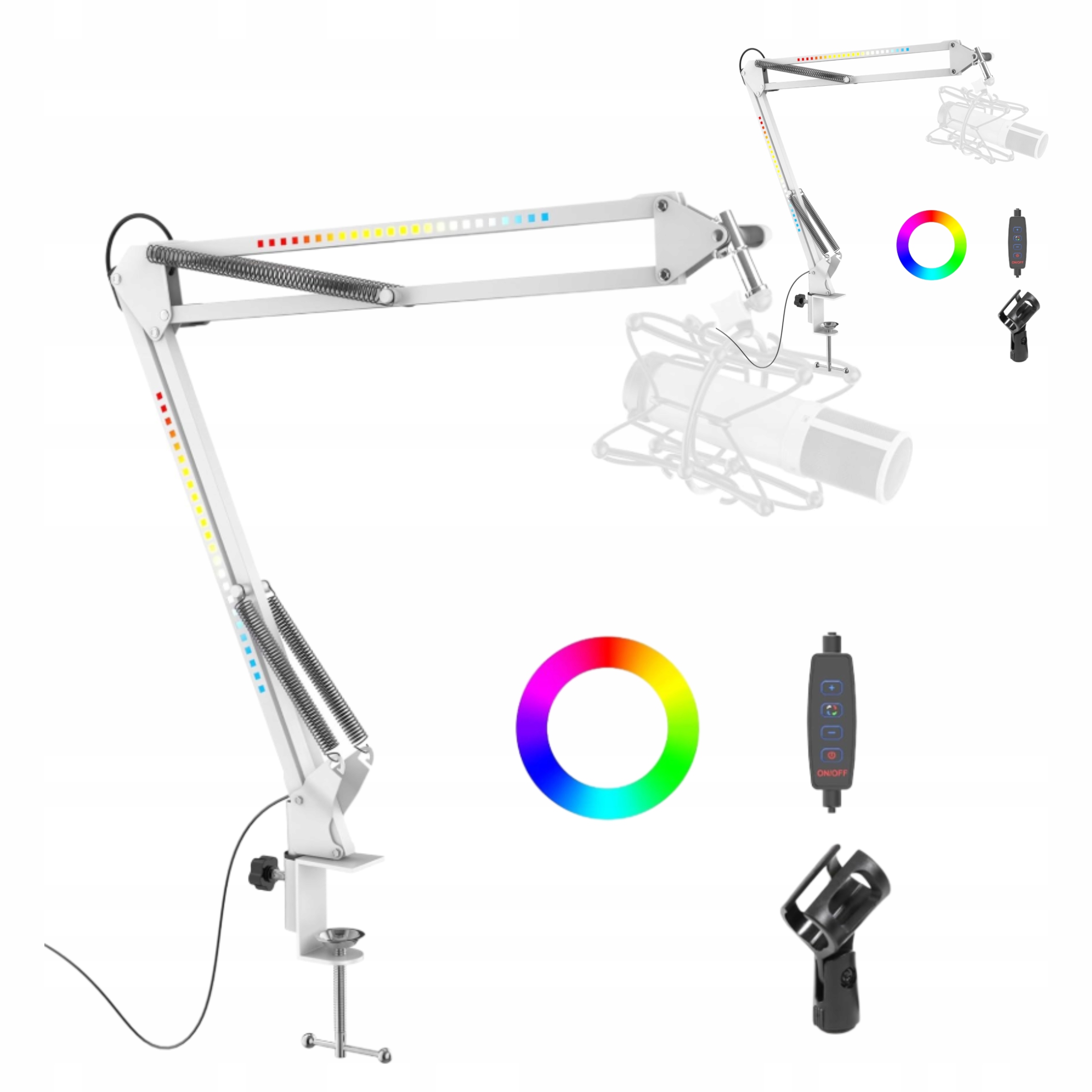 Rgb Mikrofonní stojan Bílý Nastavitelný stolní výložník pro streamování