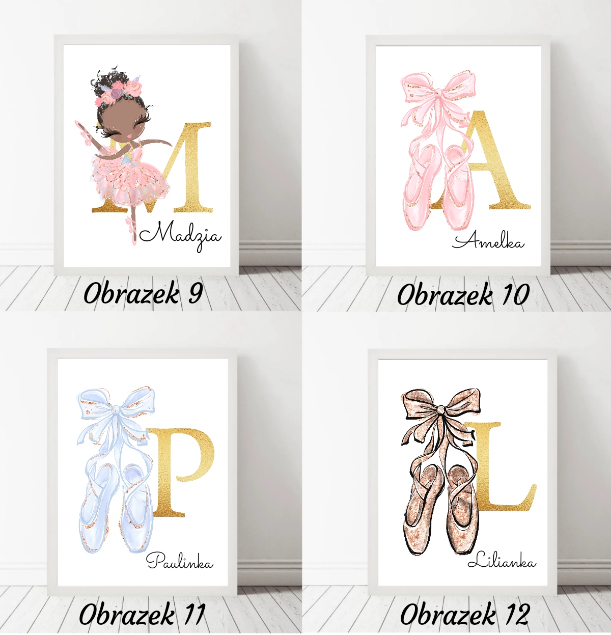 Plakat z imieniem, Balerina, A4 ramka Długość 33 cm