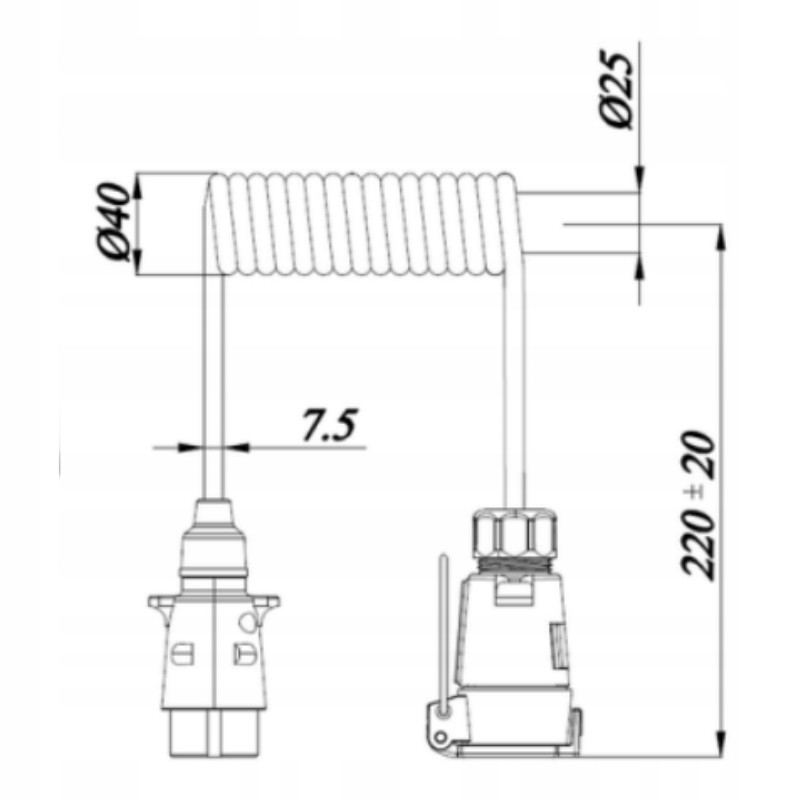 PRZEWÓD KABEL ELEKTRYCZNY SPIRALNY DO PRZYCZEP WTYCZKA I GNIAZDO 7 PIN 1,5M Producent Kamar