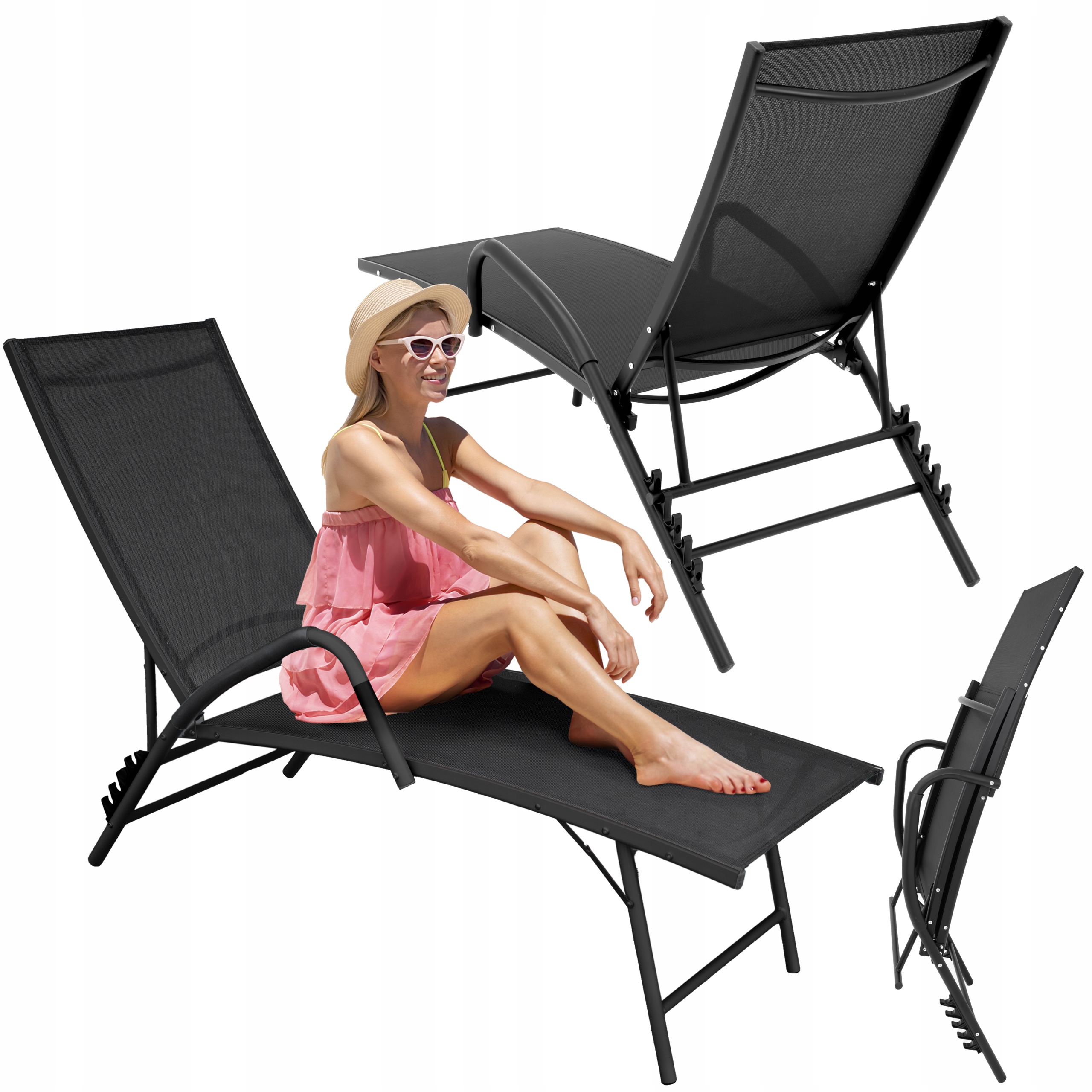 Leżanka Ogrodowy składana regulowane oparcie Aluminium fotel leżak plażowy