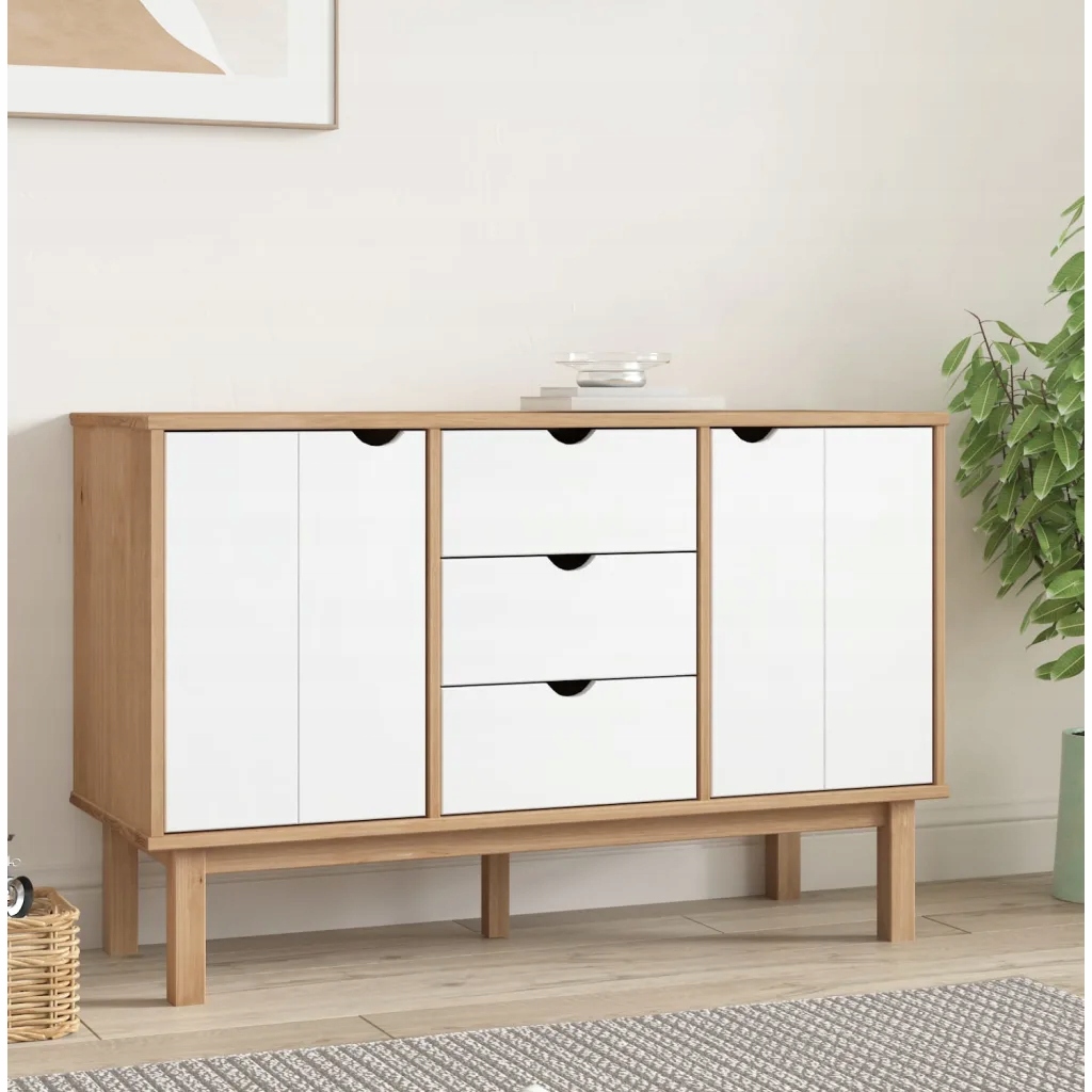 vidaXL Příborník Otta hnědý a bílý 113,5x43x73 cm masivní borové dřevo