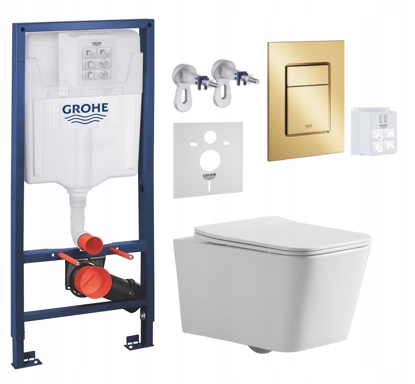 Wc rošt Grohe Rapid Sl s Wc misou Imprese Tornado a zlatým tlačidlom