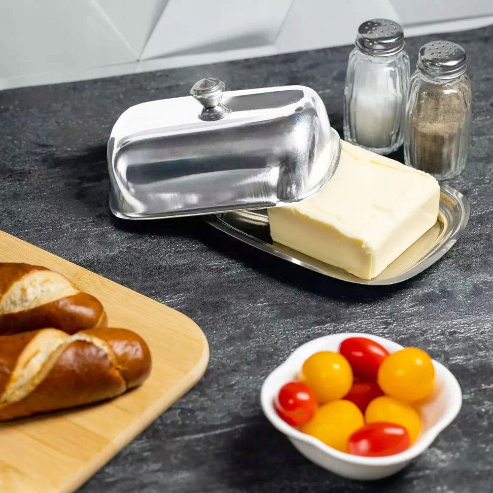 MASELNICZKA STALOWA POŁYSK MASELNICA POJEMNIK NA MASŁO ZE STALI KINGHOFF Stan opakowania oryginalne