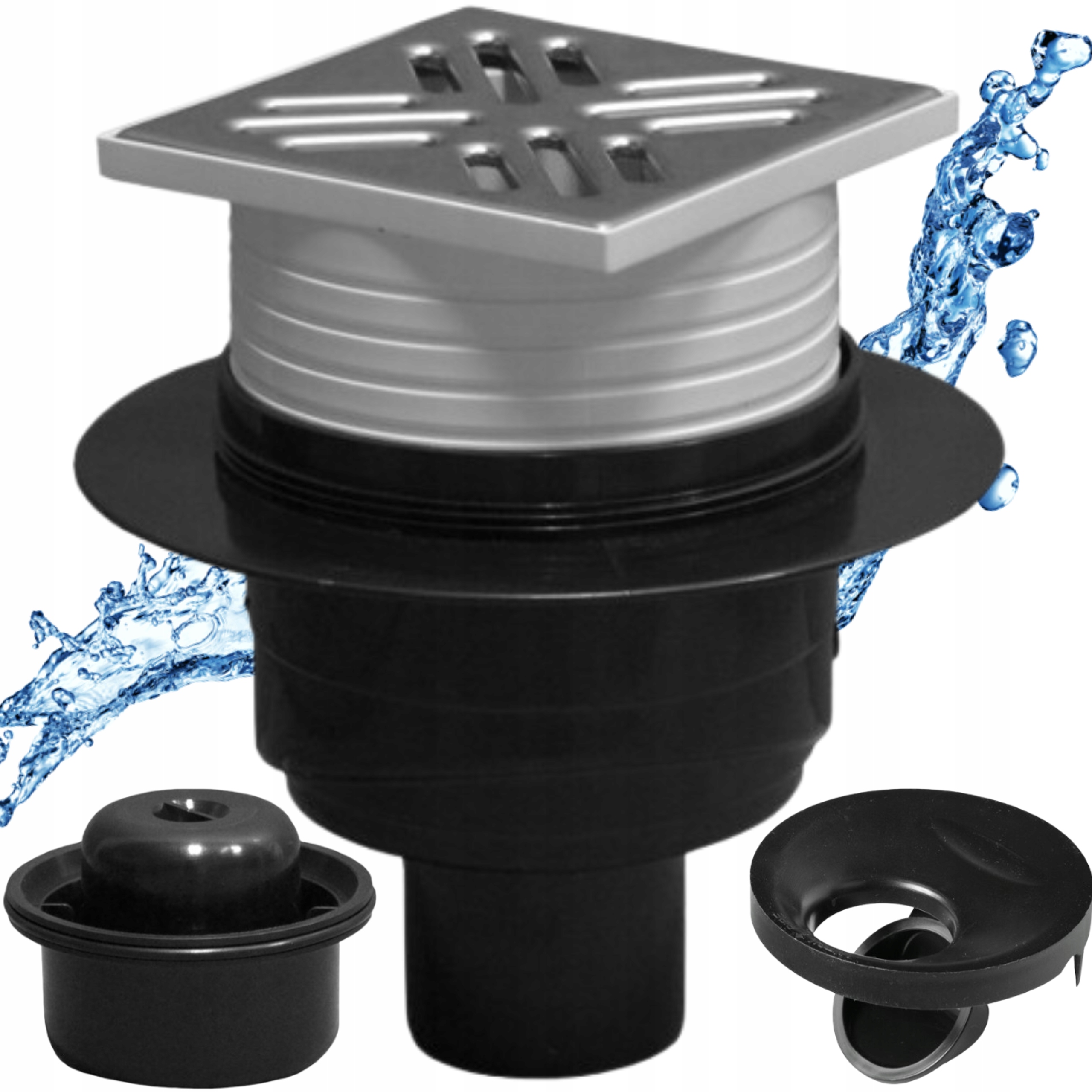 Podlahová Vpust Černá Kanalizační 10x10cm Dn 50 Suchá Nerezový Rošt