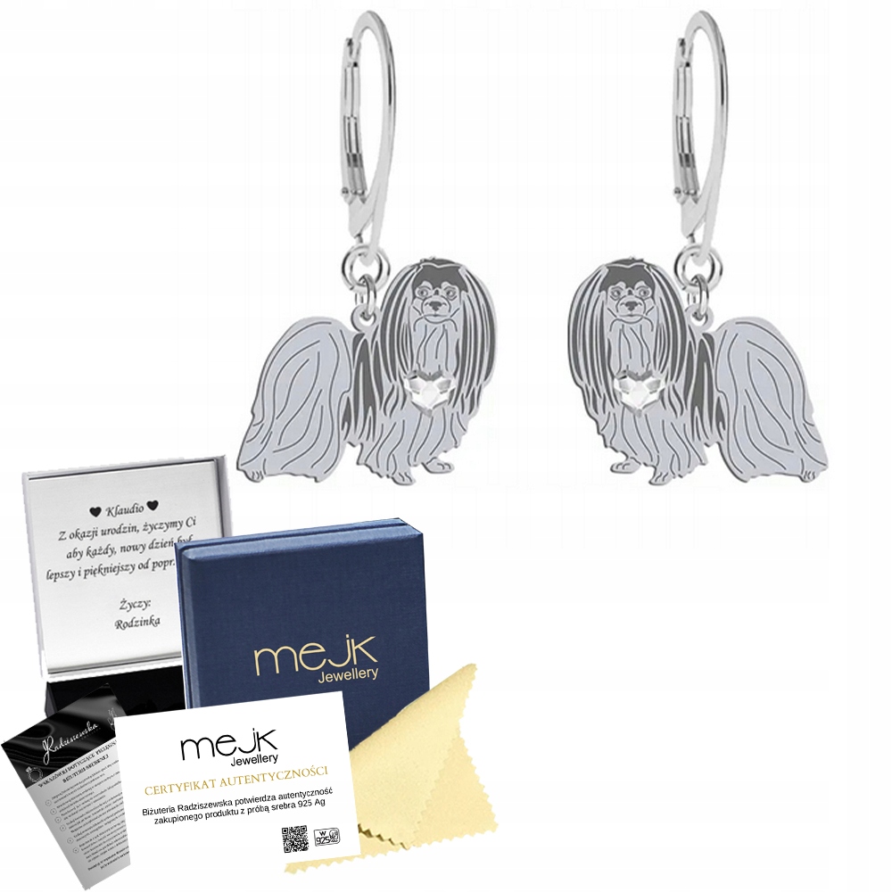Stříbrné Náušnice se psem Phalene Stříbro 925 Dárek Šperky Gravírování Bonus