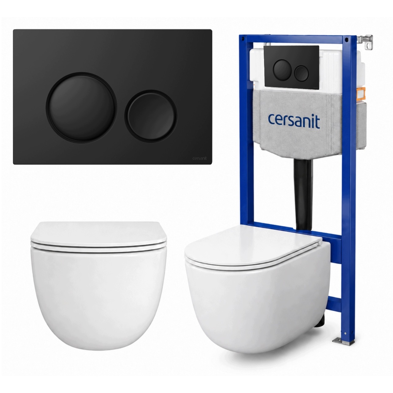 Cersanit Sada 4v1 Rám Aqua 50 Wc mísa Remo tlačítko černá matná