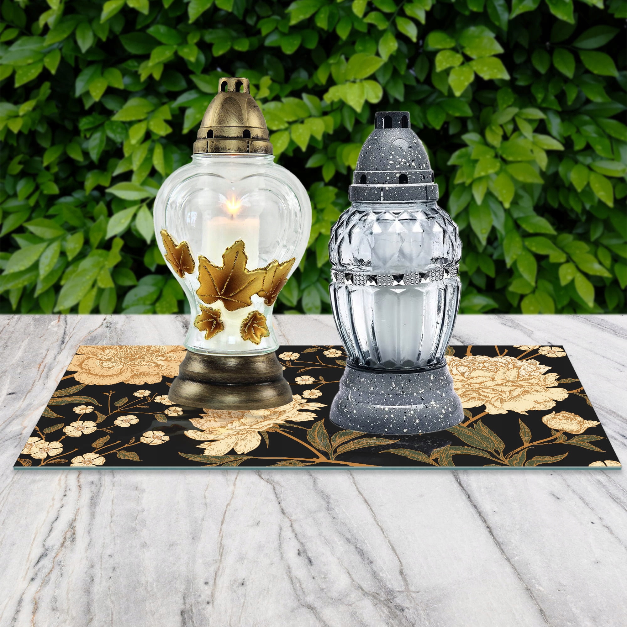 SZKLANA PODSTAWKA POD ZNICZE 60x20cm Piwonie 365c Marka inna