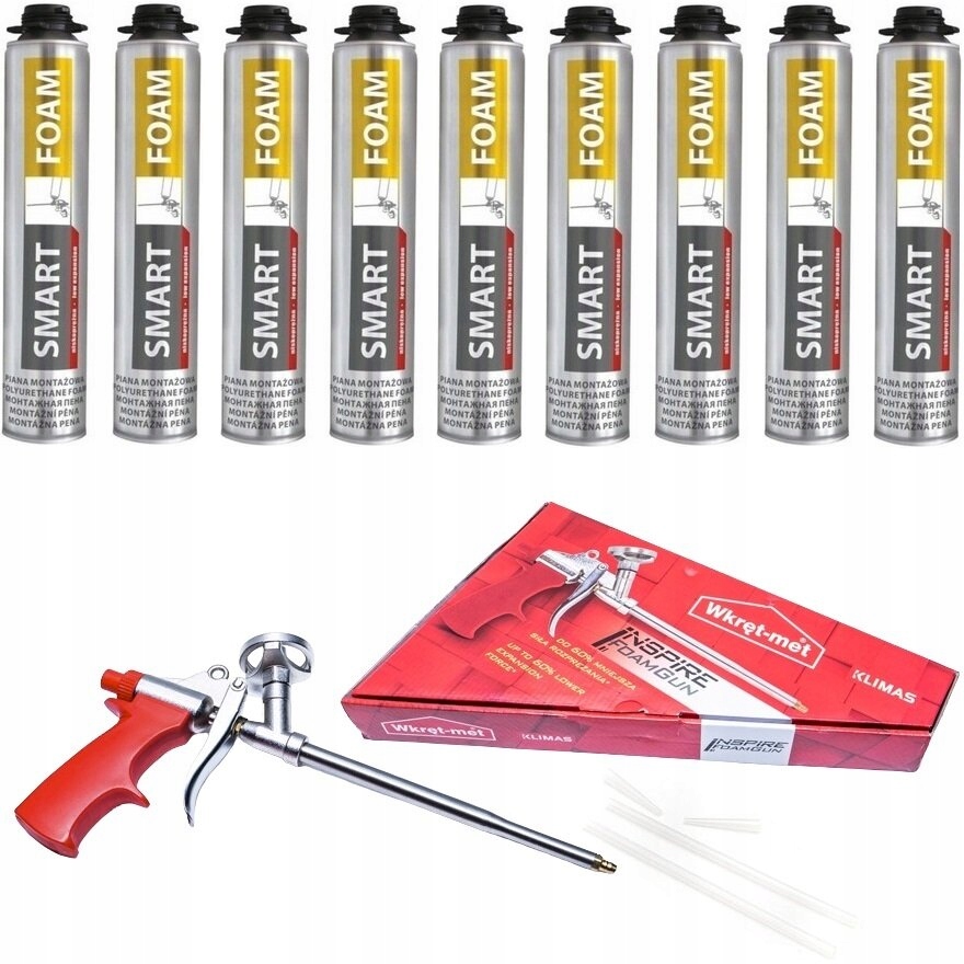 PIANA MONTAŻOWA PISTOLETOWA 750ML NISKOPRĘŻNA + PISTOLET 9SZT