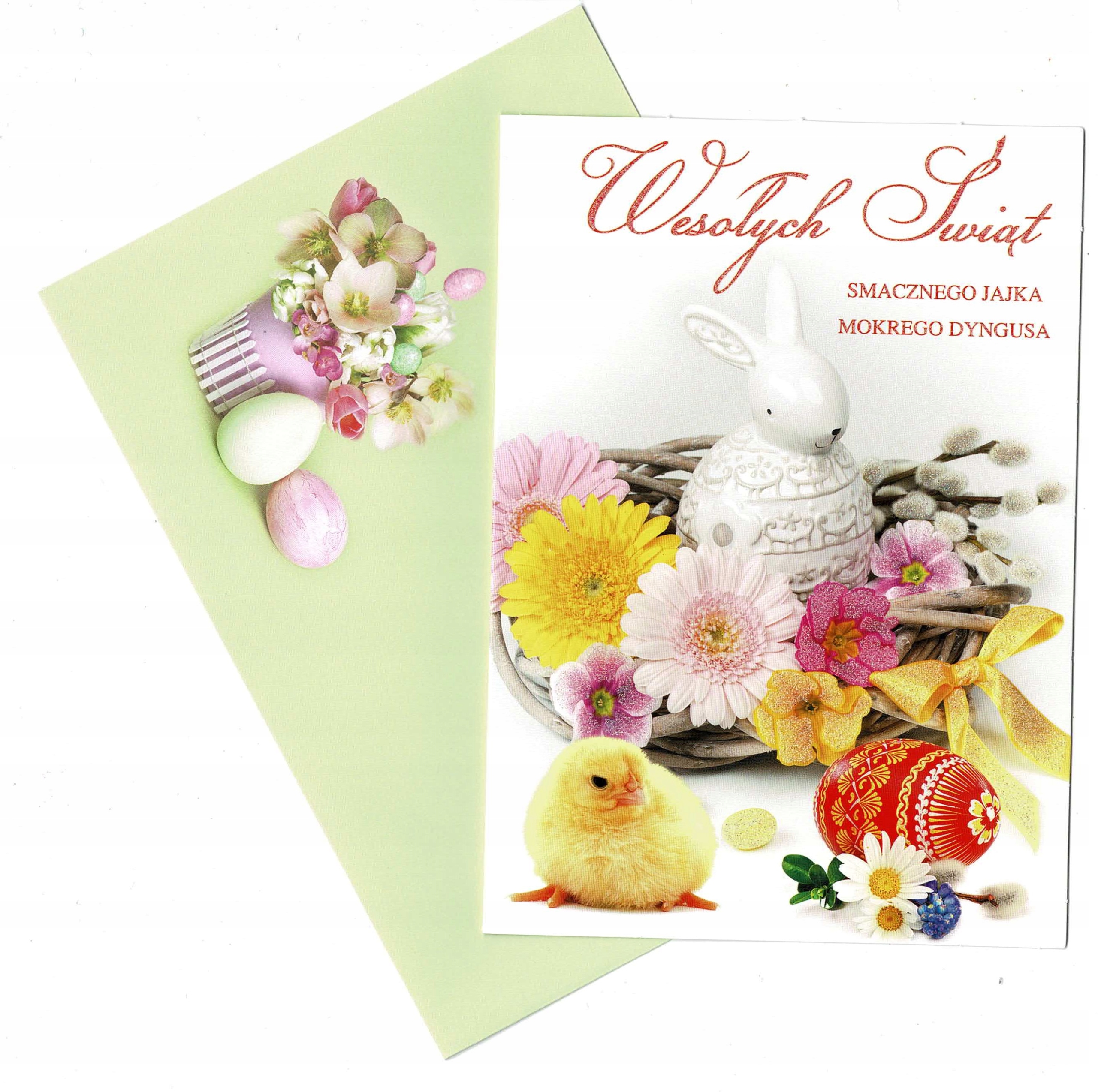 KARNET KARTKA ŚWIĄTECZNA WIELKANOC Z BROKATEM 8szt Materiał papier