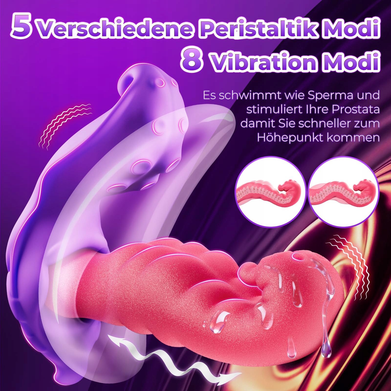 SILIKONOWY ANALNY WIBRATOR DLA MĘŻCZYZN Z 5 FUNKCJAMI STYMULACJI PROSTATY — miniatura 3
