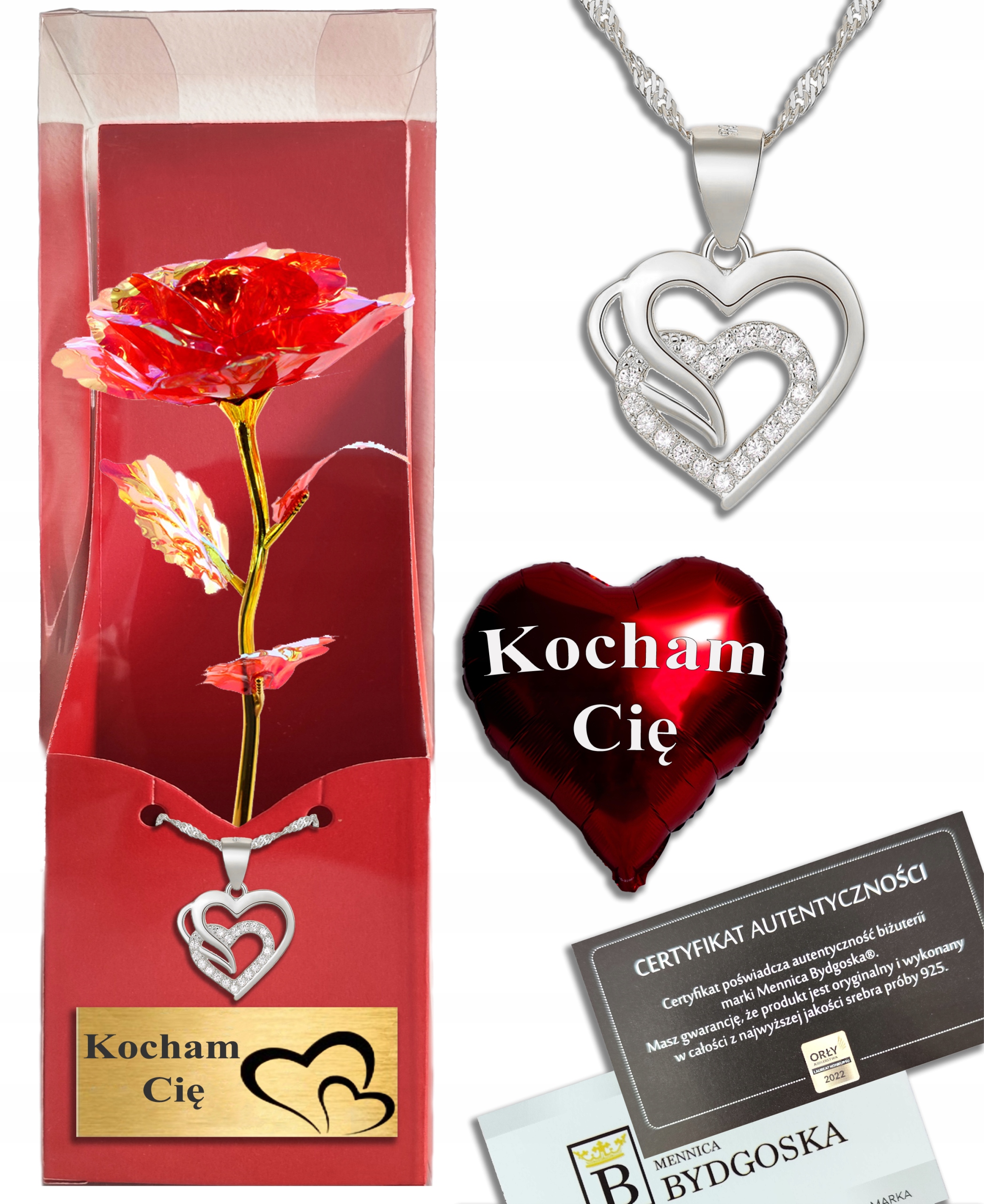 Stříbrný náhrdelník Srdce a Stabilizovaná Růže na Valentýna Narozeniny Stříbro Gravírování