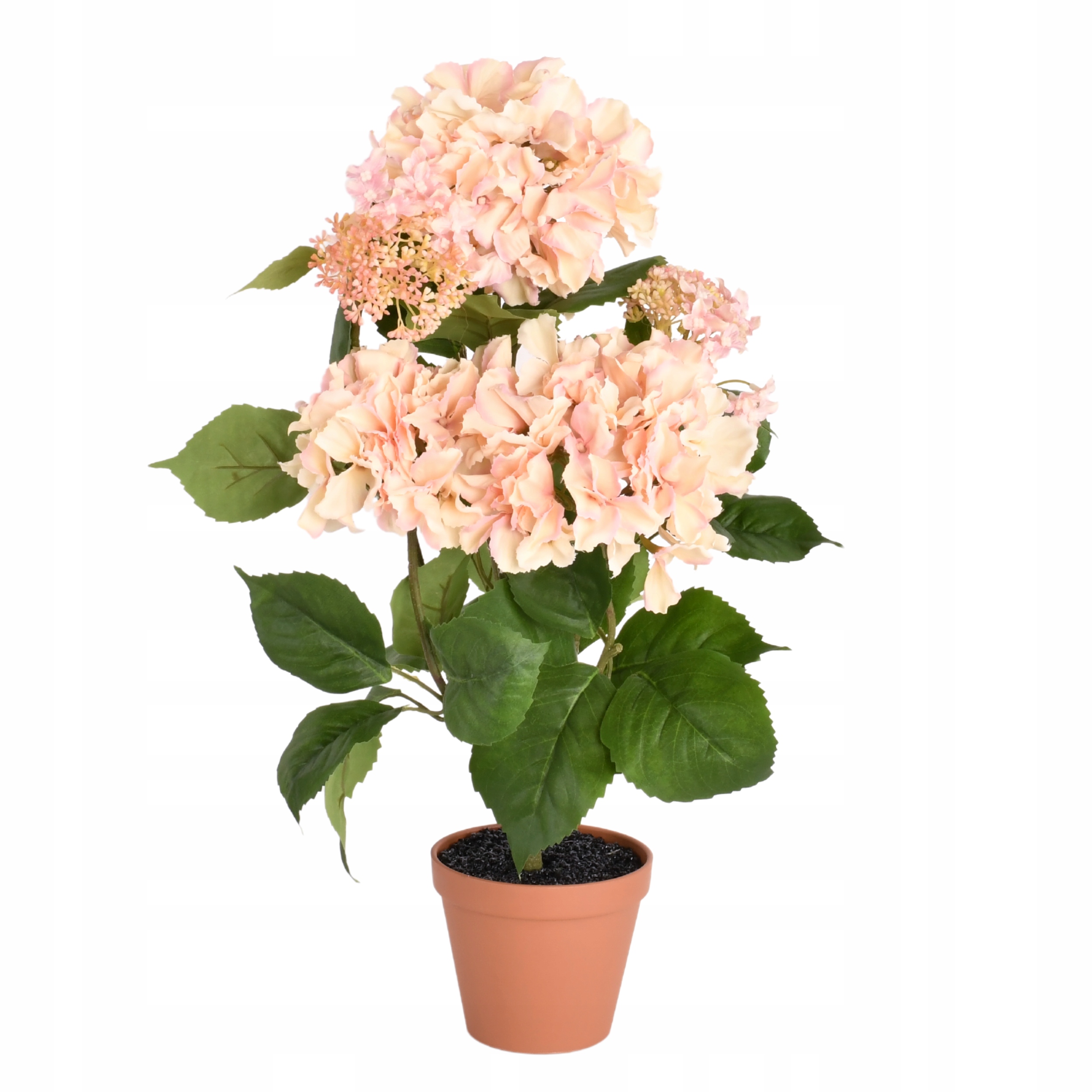 Umělé květy hortenzie v květináči, mix barev, 58 cm, růžová, béžová
