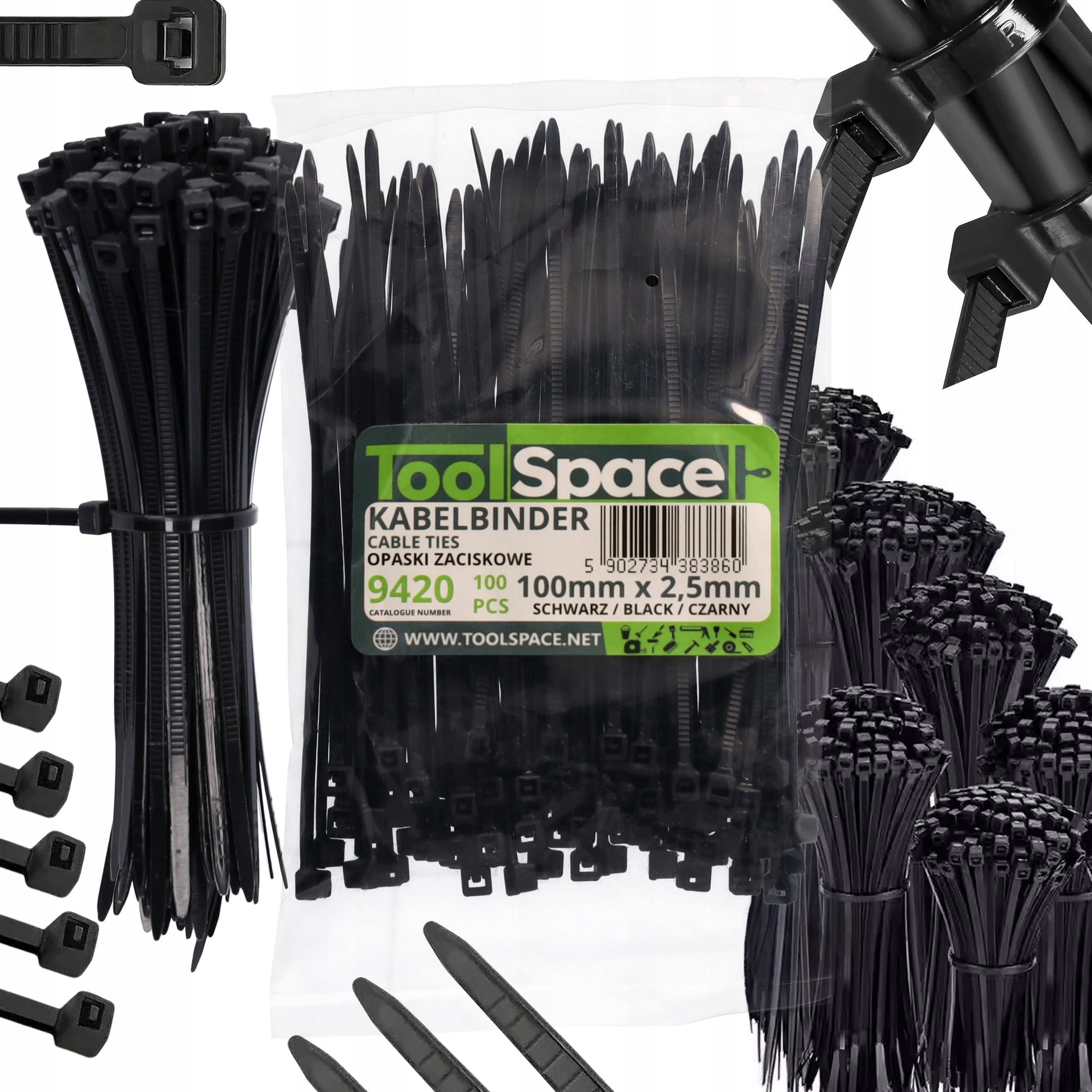 Opaski Samochodowe Zaciskowe 100mm x 2,5mm Czarne Mocne Wytrzymałe Trytki