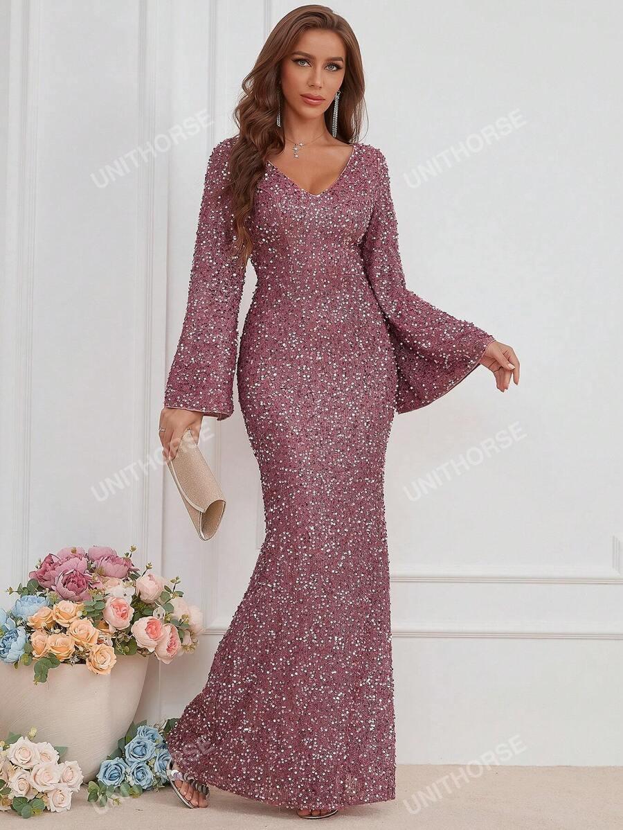 IC77304 Shein Šaty Maxi Plesové Bohatě Zdobené Flitry (18) S