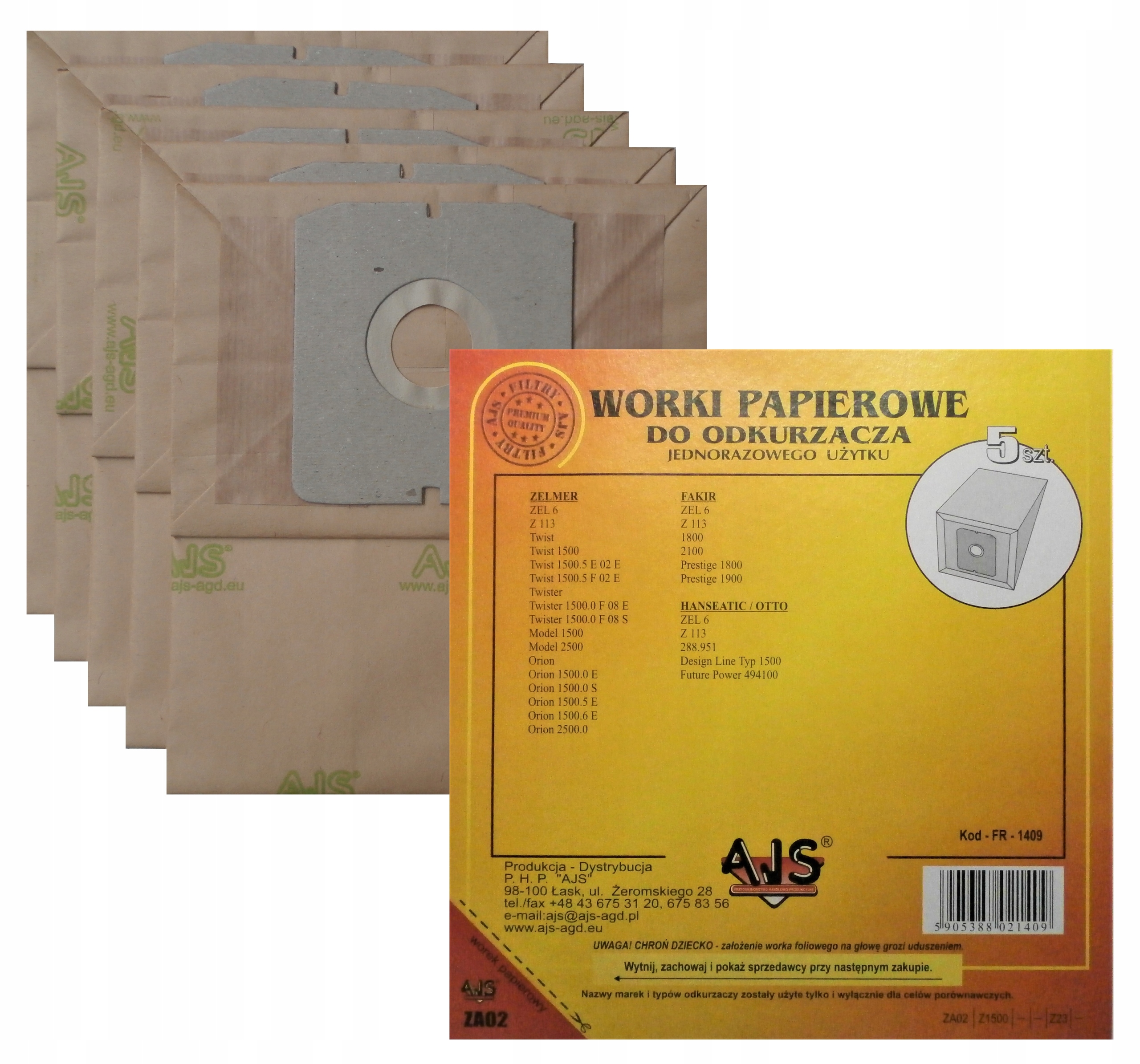 

5x worki Zelmer Twist Orion 1500 2500 Fakir Otto