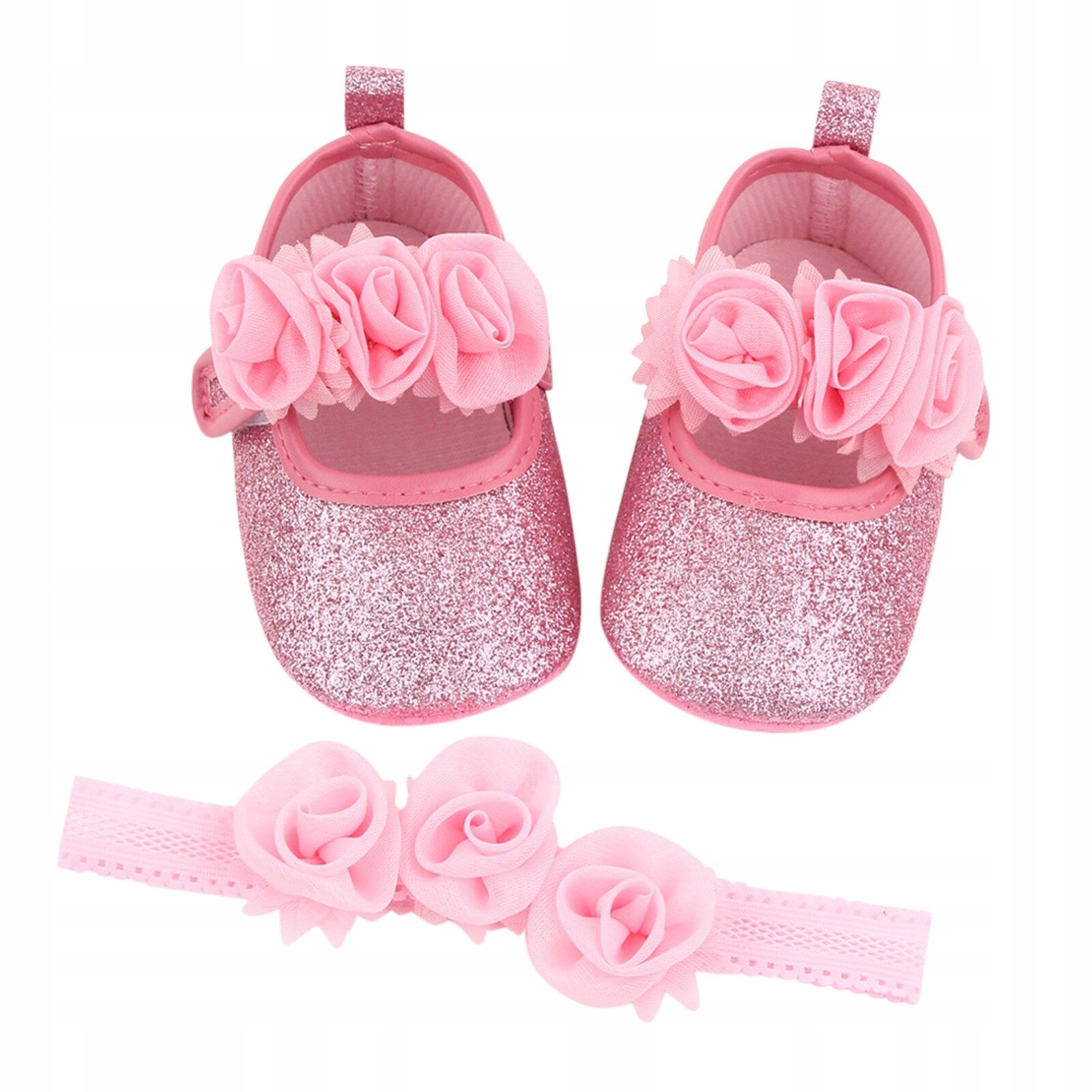 

Buty Buciki 12,5 cm 19 Opaska różyczki brokatowe