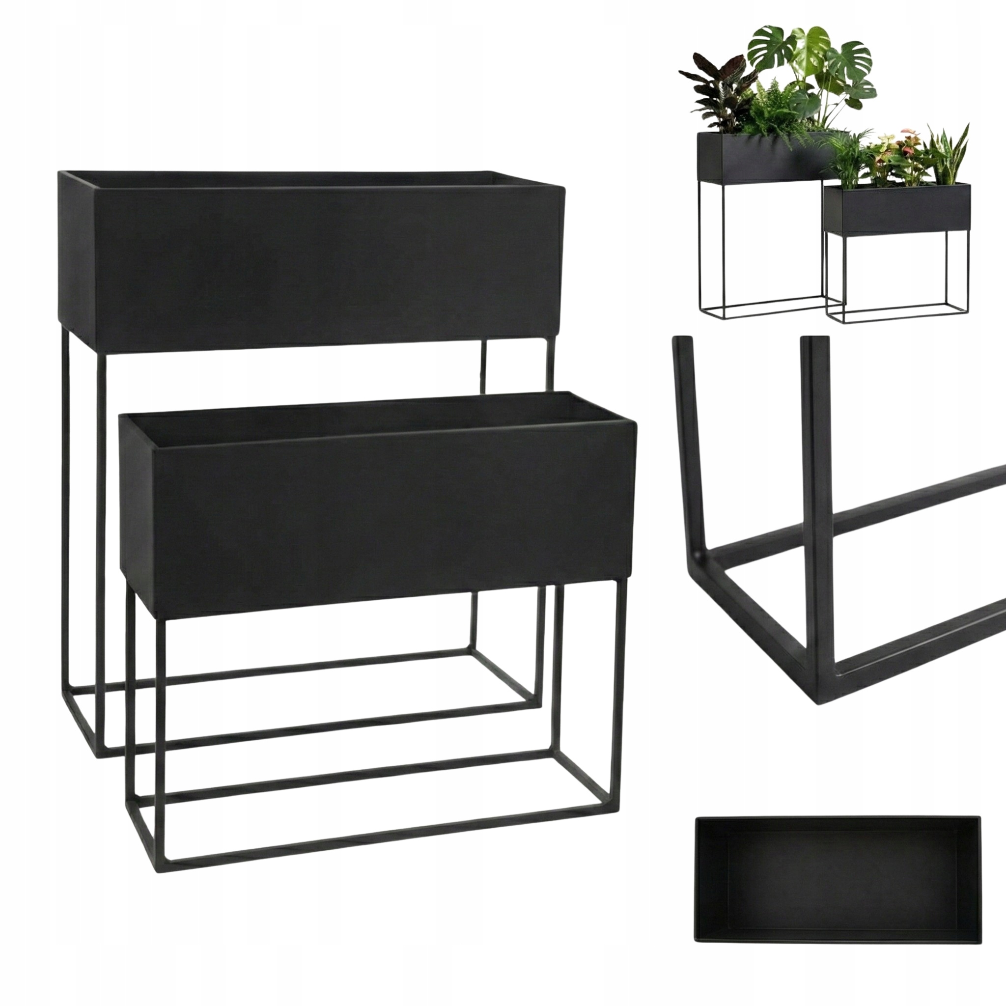 Kovové podlhovasté loftové stojany na kvety Tino, 2 ks