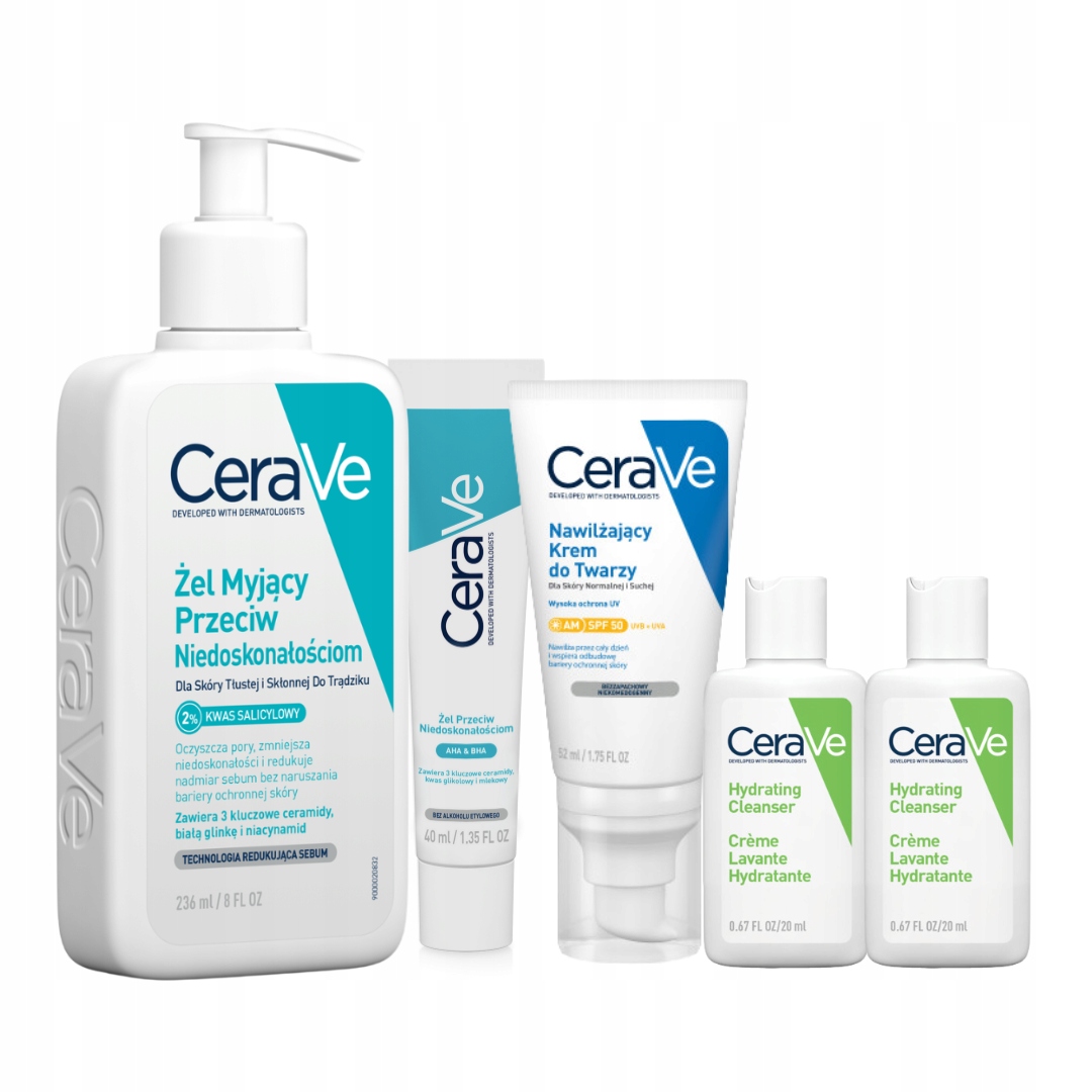 CeraVe Krem do Twarzy Spf 50 52ml Żel Myjący 236ml Żel 40ml