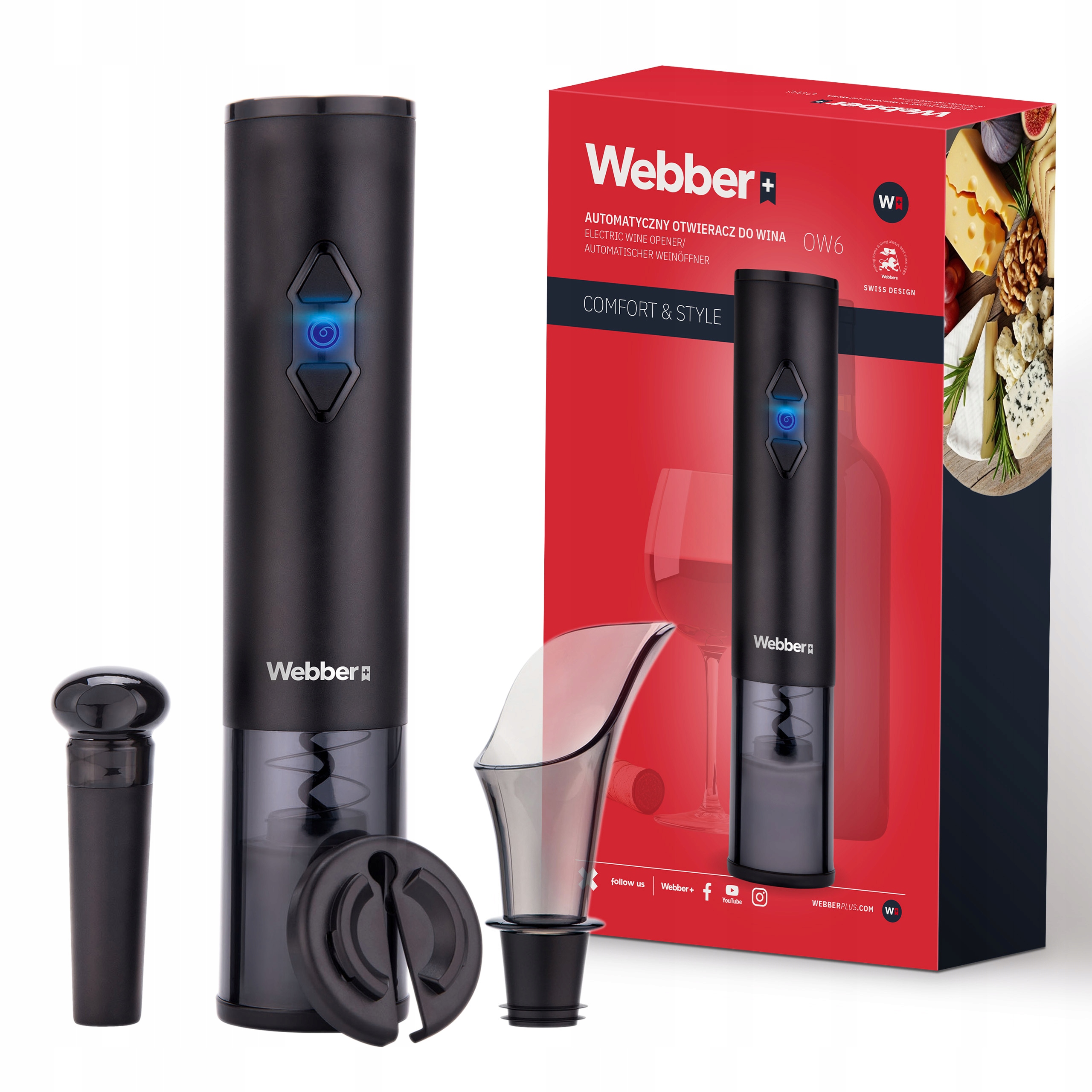 Automatický otvírák na víno Webber OW6 Elektrický sada 4v1 Usb zátka