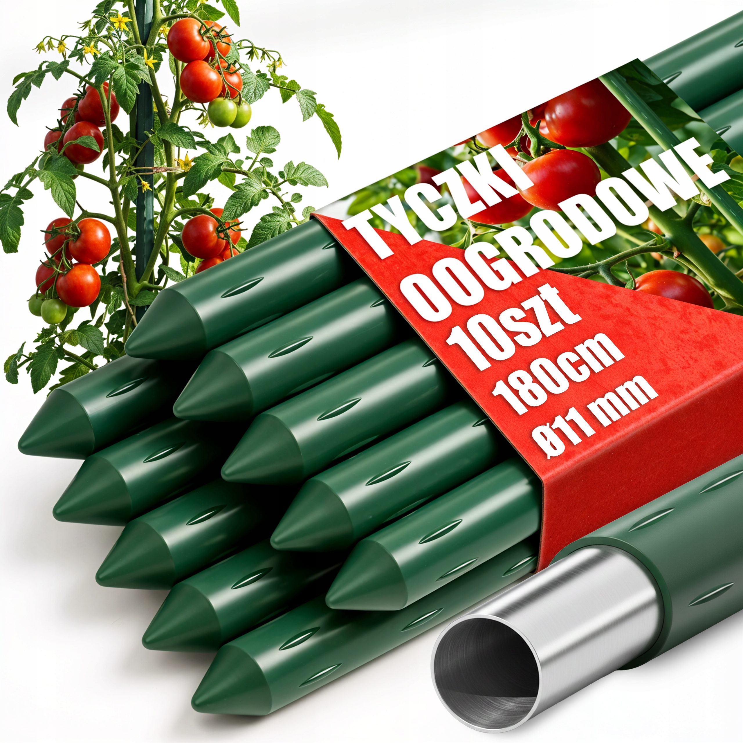 TYCZKI DO POMIDORÓW PALIK 180x1,1cm PODPORA ROŚLIN RÓŻ OGÓRKÓW STAL x 10szt