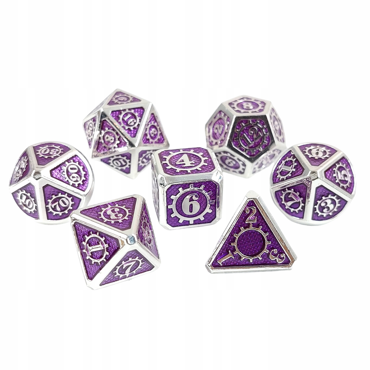 ZĘBATKI FORTUNY ZESTAW 7 METALOWYCH KOŚCI RPG Liczba ścian 4 6 8 10 12 20