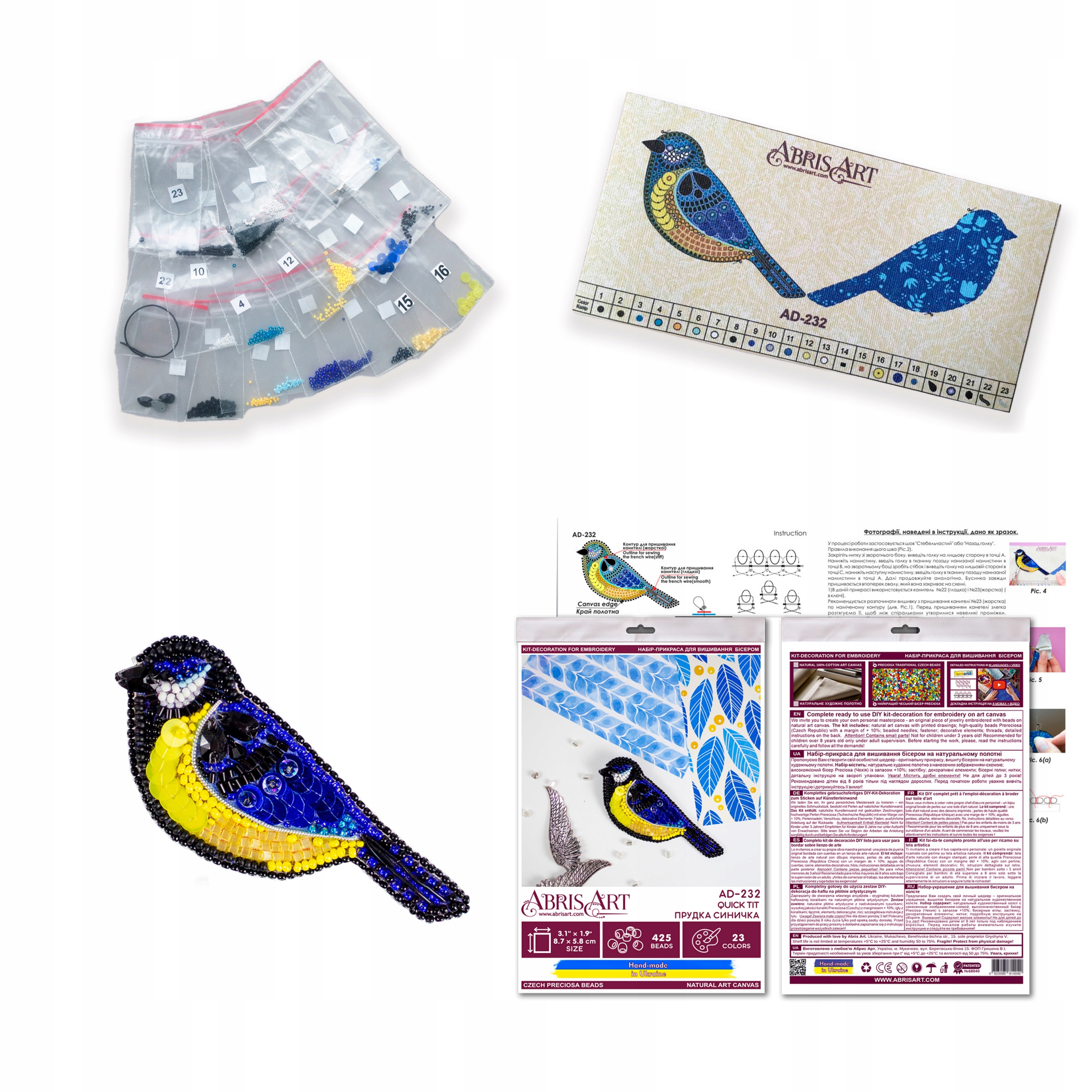 Startovní sada Diy na vyšívaní brože Korálky 87 x 58 mm Bižuterie Pták