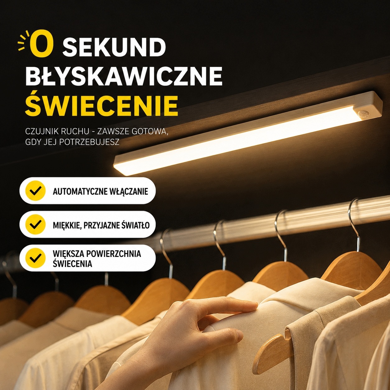 Bezprzewodowa lampka LED do garderoby z czujnikiem PIR