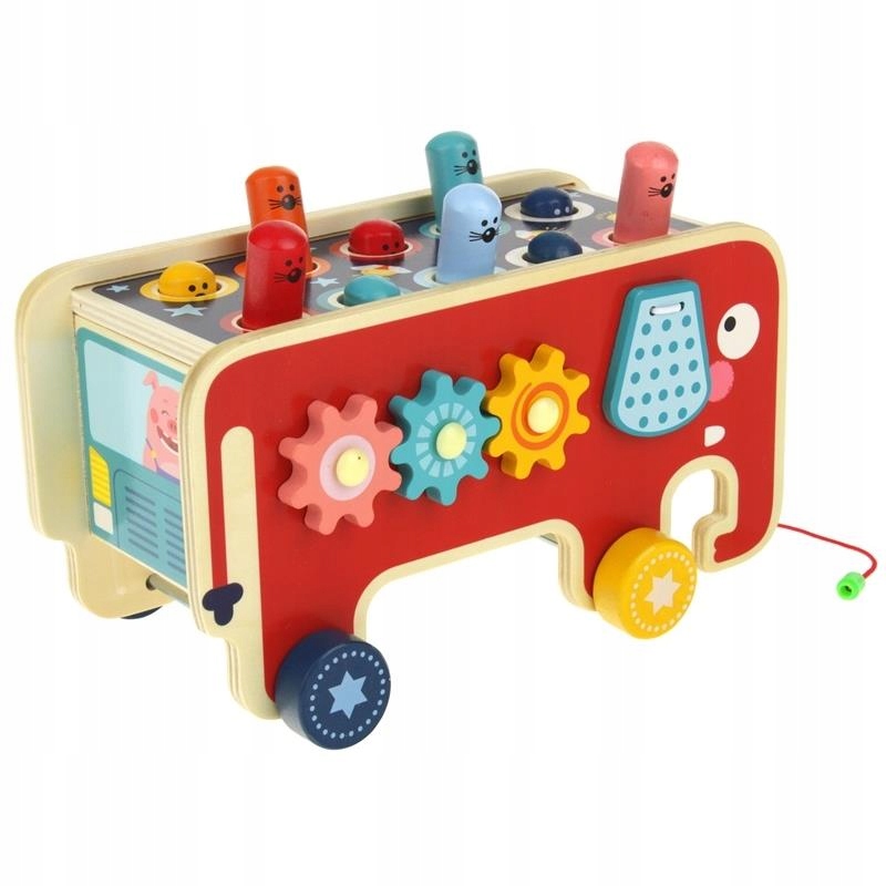 SŁOŃ CIĄGACZ PRZEBIJANKA KOSTKA DREWNIANA MŁOTEK MONTESSORI ZABAWKA ZI-11 Materiał drewno