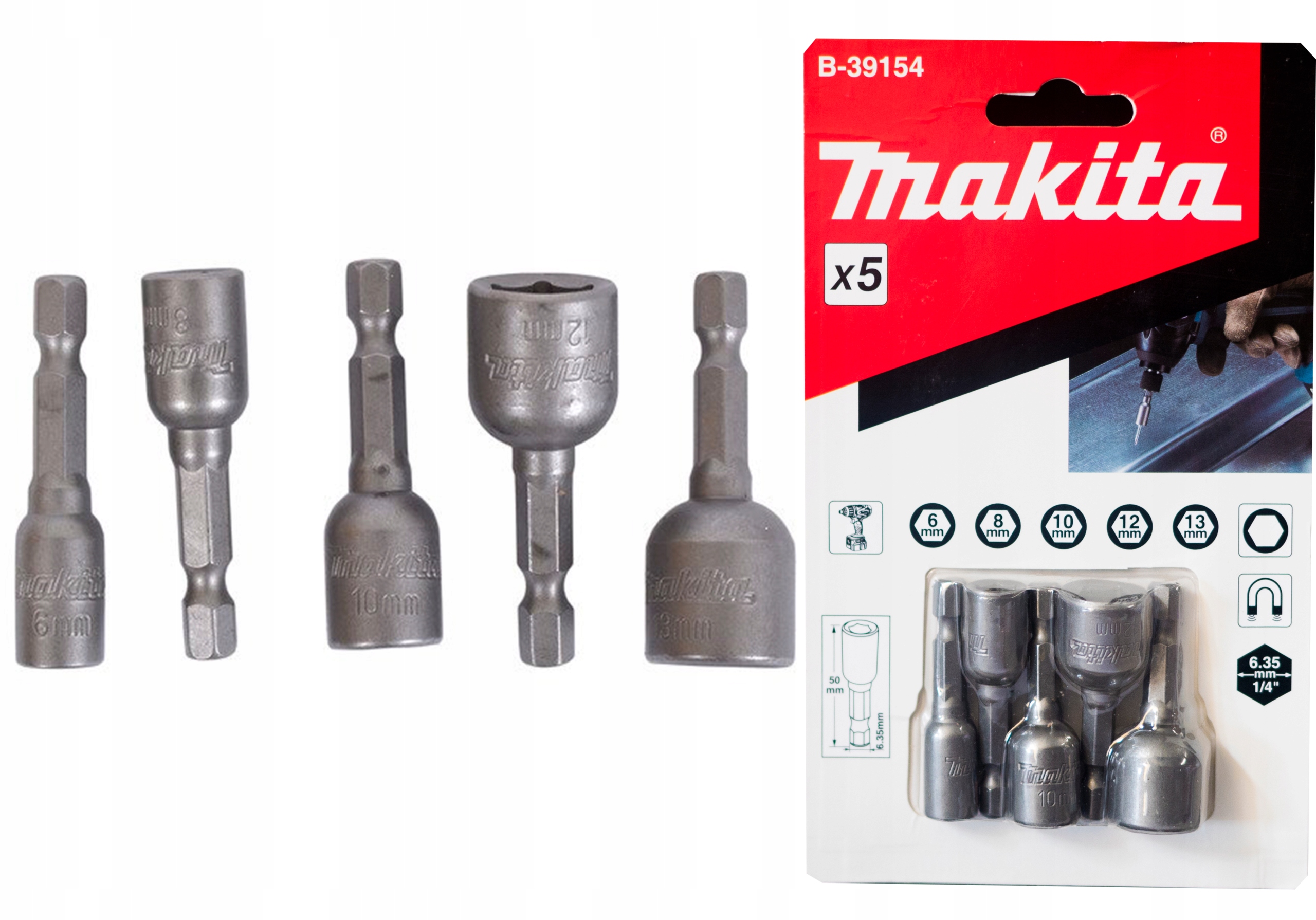 

Zestaw nasadek magnet. Makita 5 szt. 6/8/10/12/13