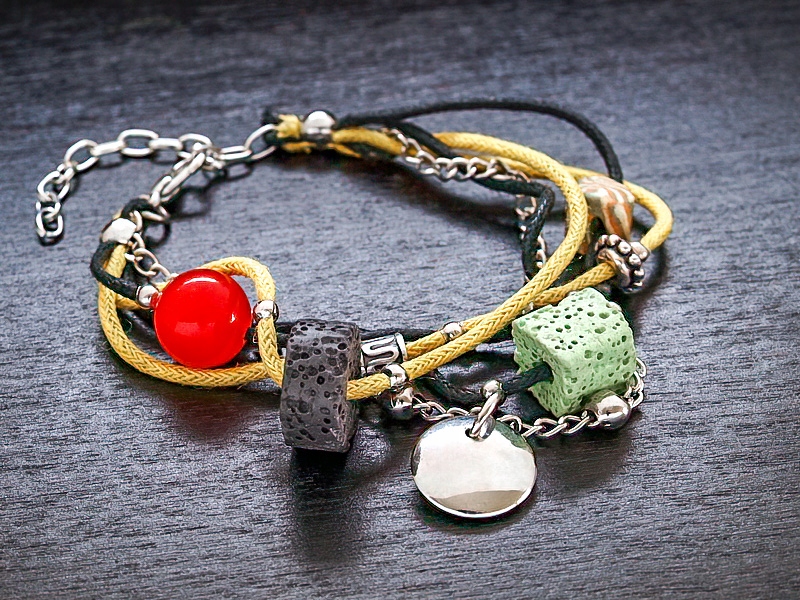 

Modna Bransoletka, Sznurek Len , Wstawki