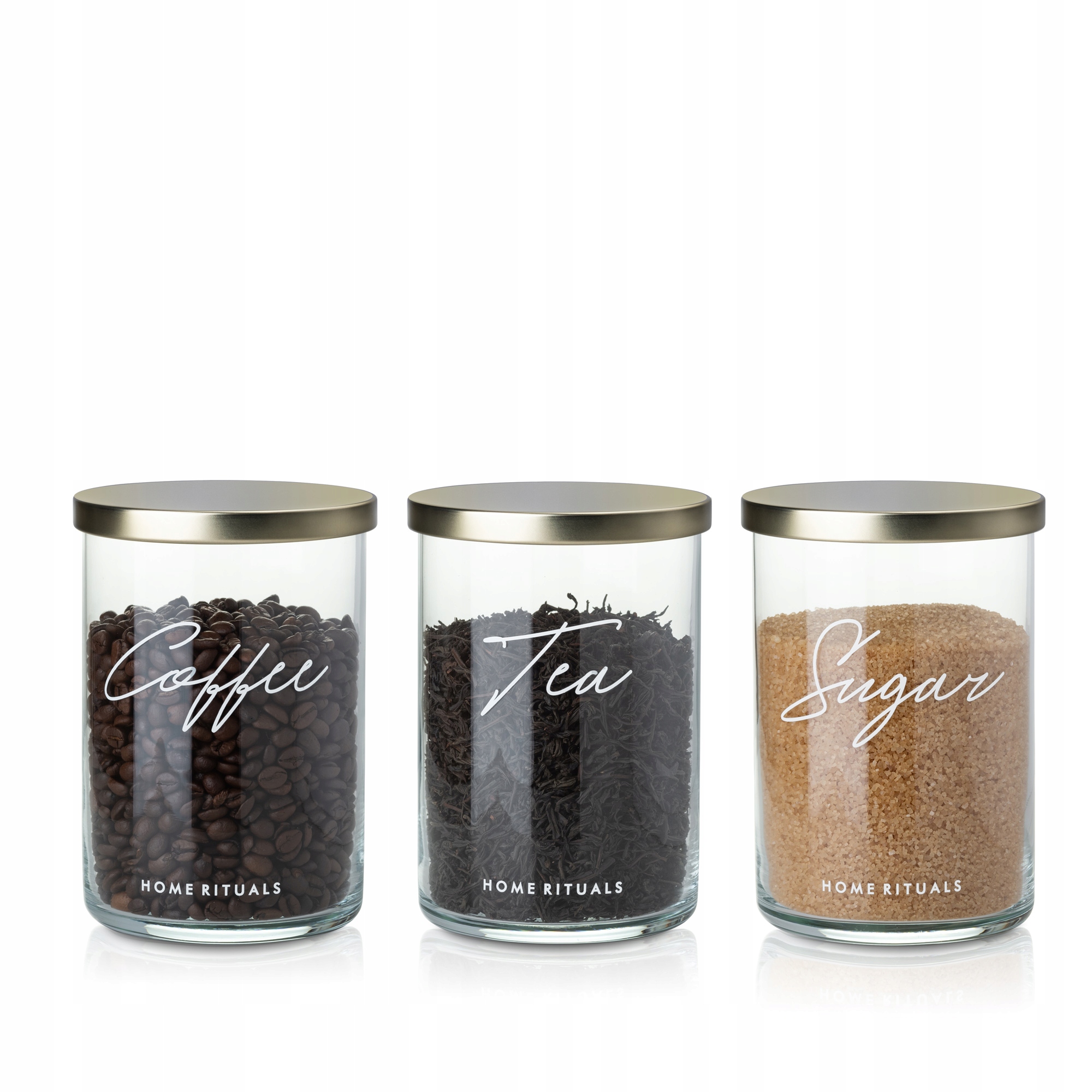 Pojemnik szklany Sugar Coffee Tea złota pokrywka