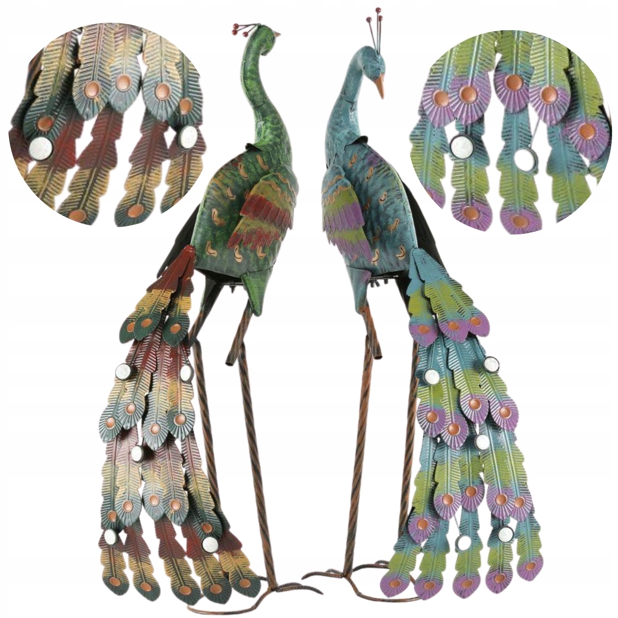 Dekoratívna figúrka kovová Páv sada 2 ks sada Do Záhrady ozdoba 78 cm