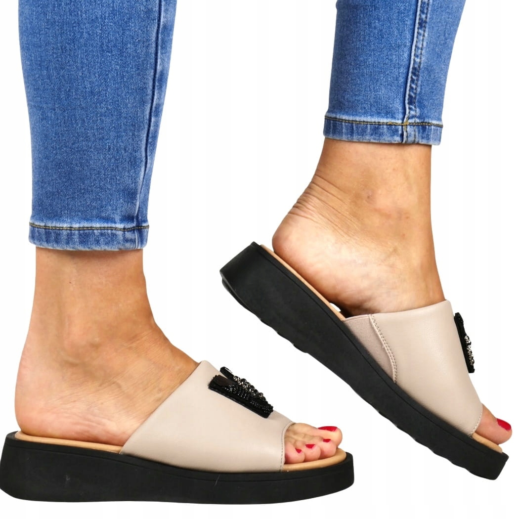 Boty Nazouváky Kožené Na Koturně Platformy Béžové Pohodlné Měkké Kožené