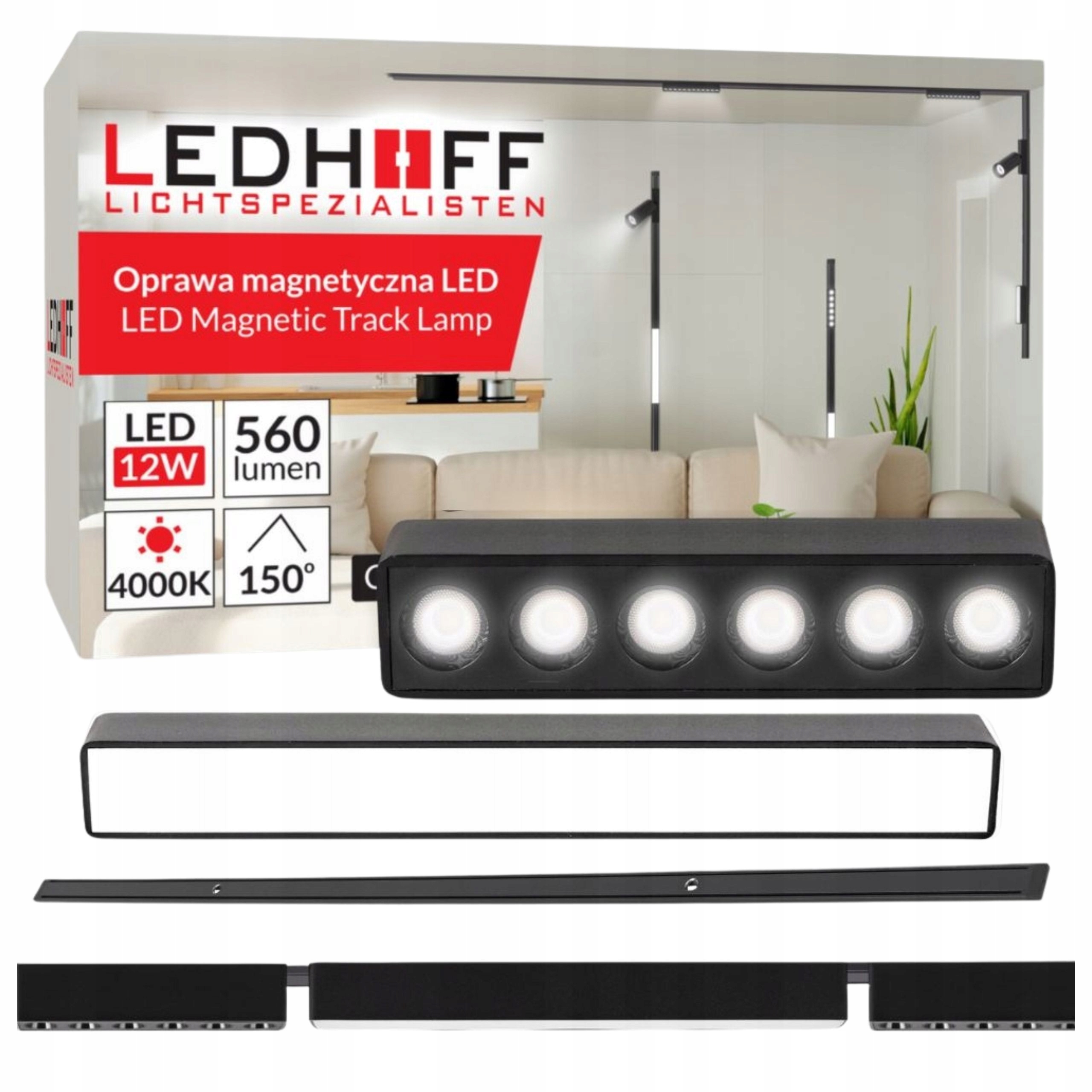 Magnetické kolejnicové osvětlení Set Kolejnice 1m 3x Led lampa Černá