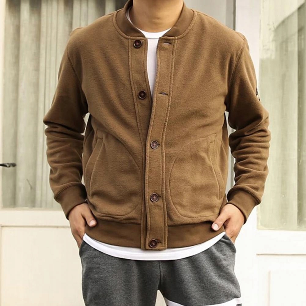 Men Bomber Jacket Double-sided Fleece Solid Color Marka bez marki